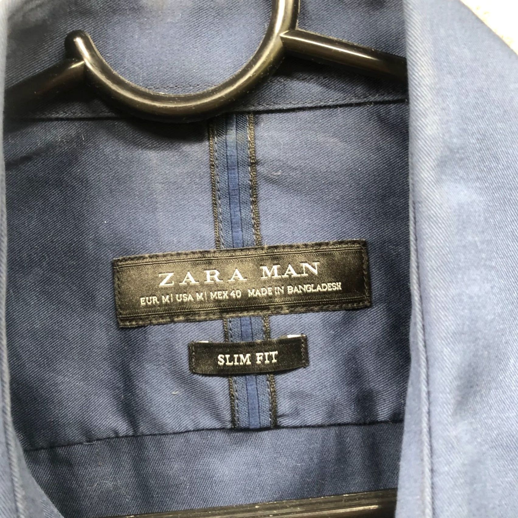 Zara Zara Dress Shirt Mens M Navy Blue Slim Fit Cotton Button-Up Long Sleeve Shirt Size 40R - 5 Thumbnail