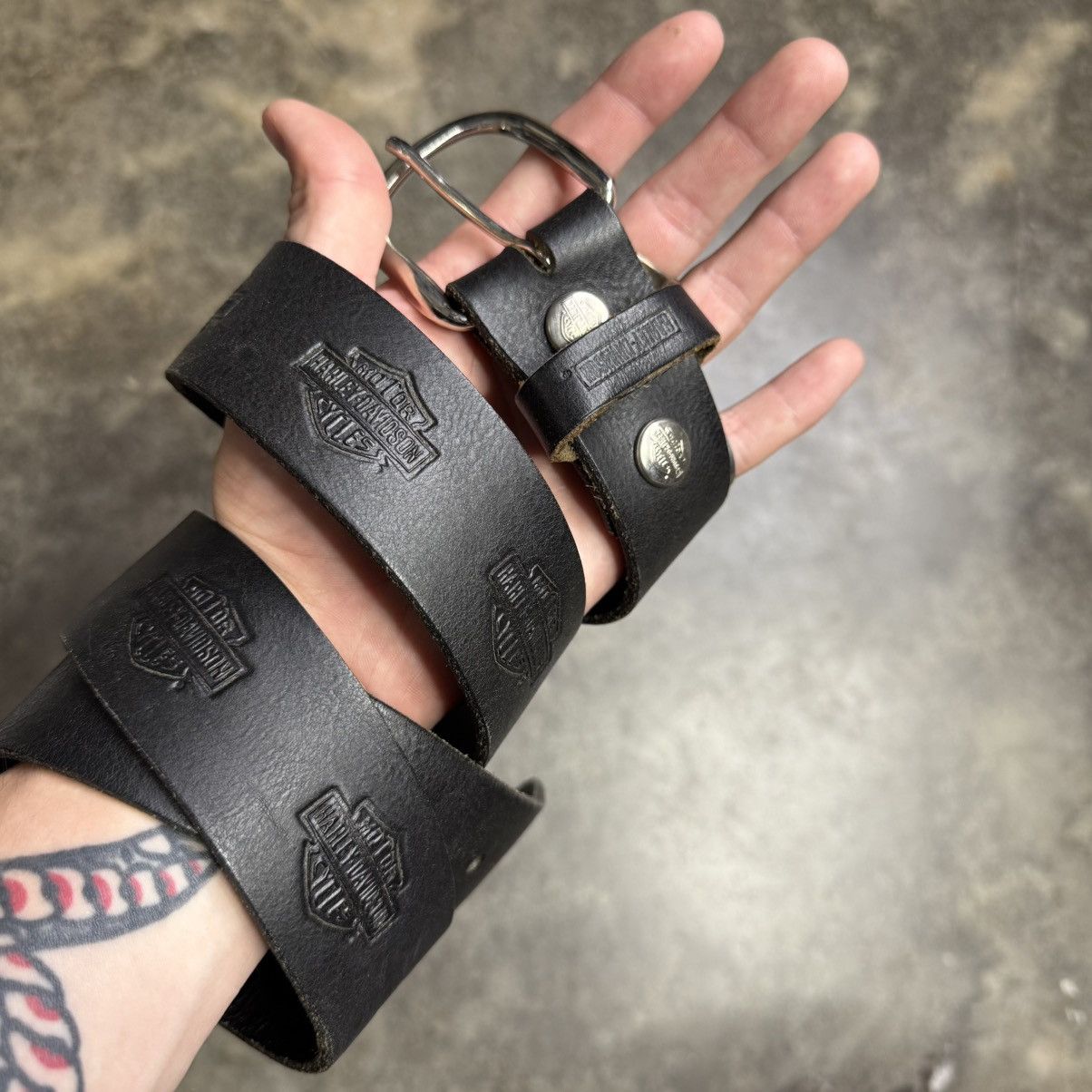 Vintage vintage black leather harley davdison stamped belt Size 34 - 1 Thumbnail