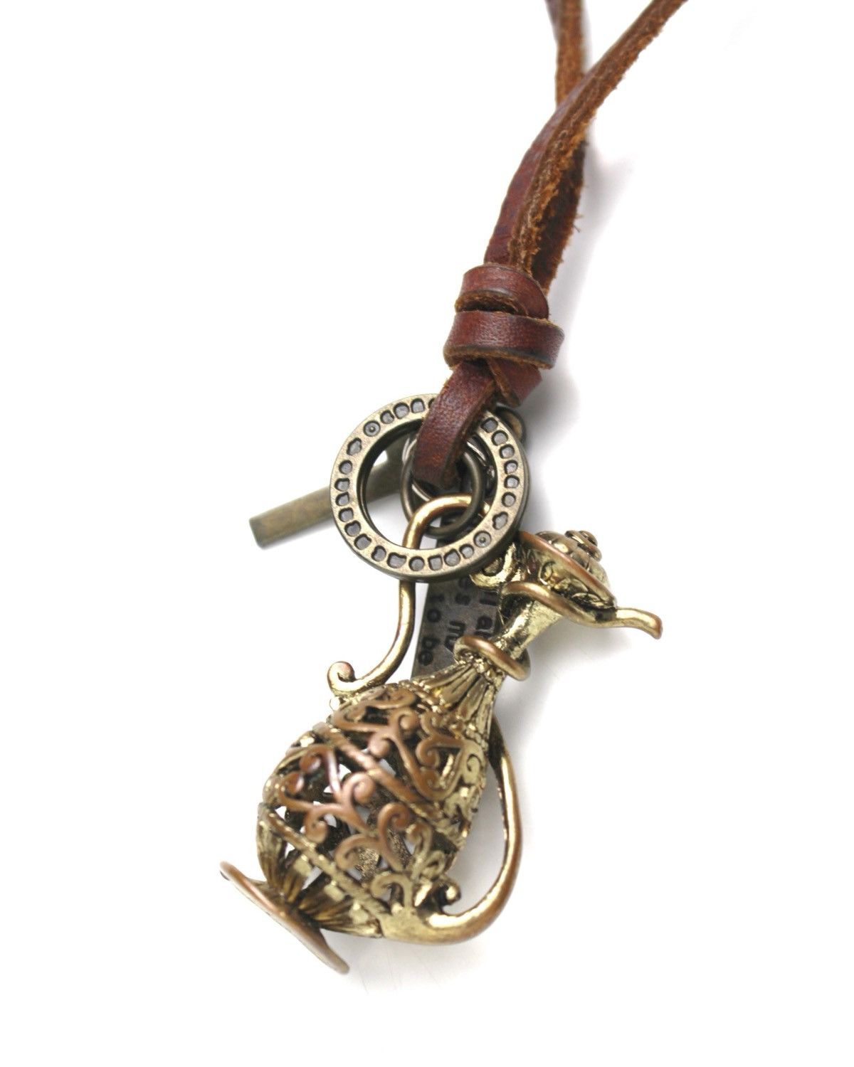 Vintage 2000S JAPANESE MADE LEATHER NECKLACE FILIGREE JUG CROSS TAG Size ONE SIZE - 6 Thumbnail