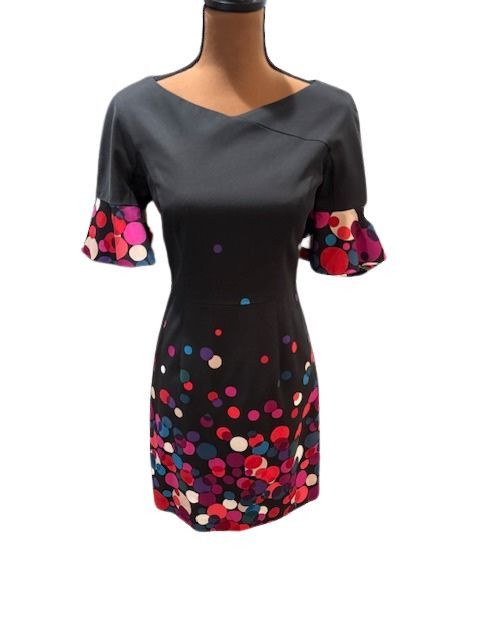 Trina Turk Black Mini Dress with Ruffle Sleeves and Multicolor Circles Size XS / US 0-2 / IT 36-38 - 1 Thumbnail