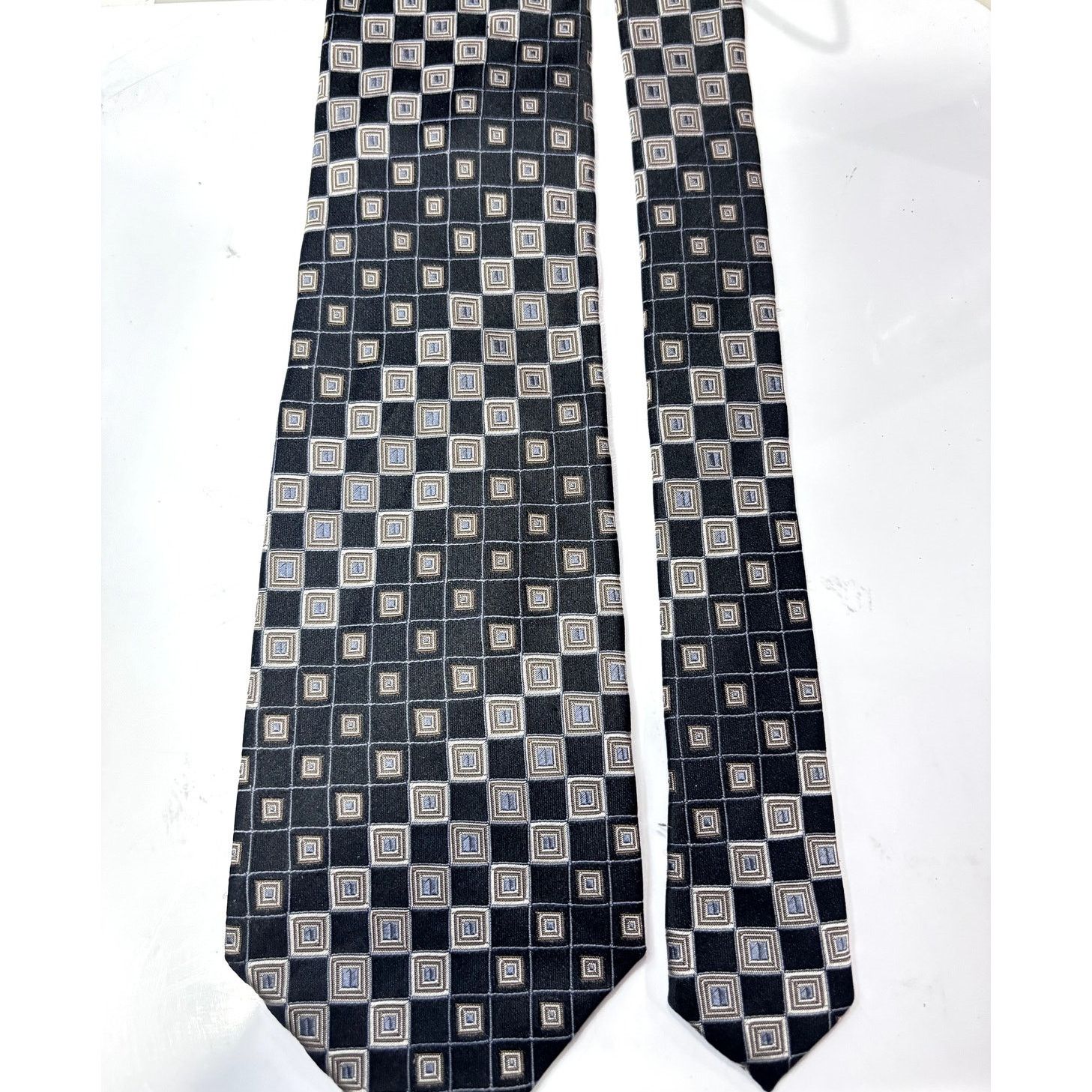 Alfani ALFANI Men's 100% Silk Black & Silver Checkard Neck Tie Size ONE SIZE - 4 Thumbnail