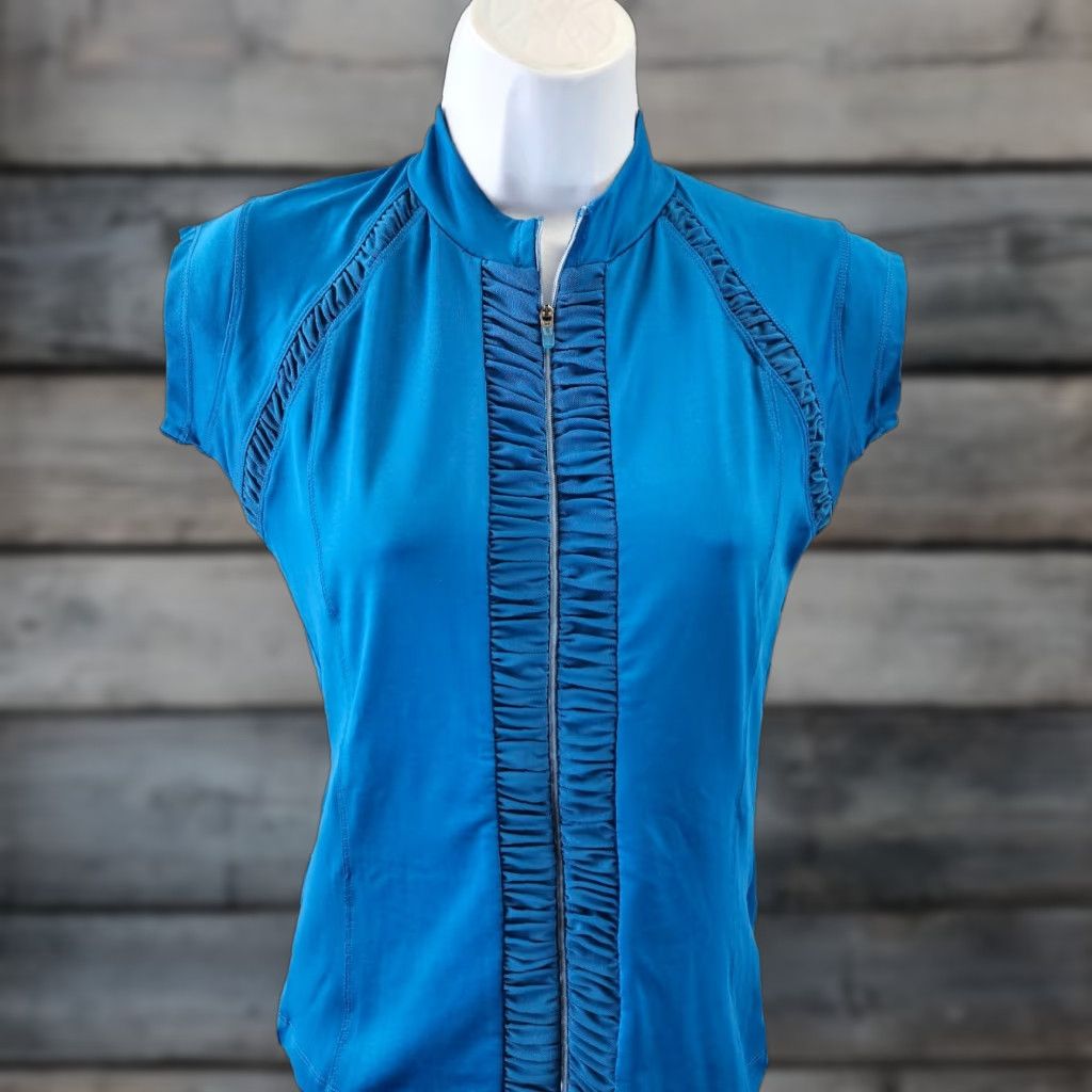Vintage Title Nine Womens Full Zip Top XS Solid Blue Short Sleeve Size XS Zip Full Zip Activewear Casual Womens Size XS / US 0-2 / IT 36-38 - 1 Thumbnail