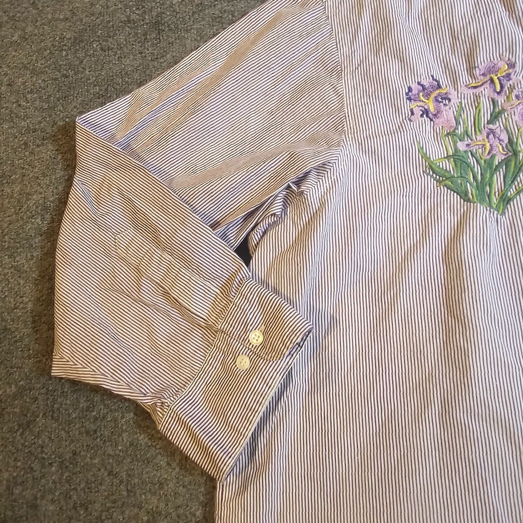 Vintage Country Store Top Womens 2X Purple Striped Floral Embroidery Button Casual Shirt Size XXL / US 16-18 / IT 52-54 - 7 Thumbnail