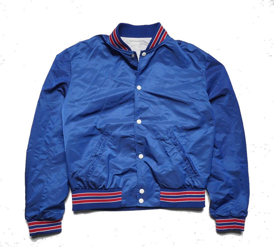 image of The Kooples Hope Gangi Satin Baseball Bomber Jacket M in Blue, Men's (Size Medium)