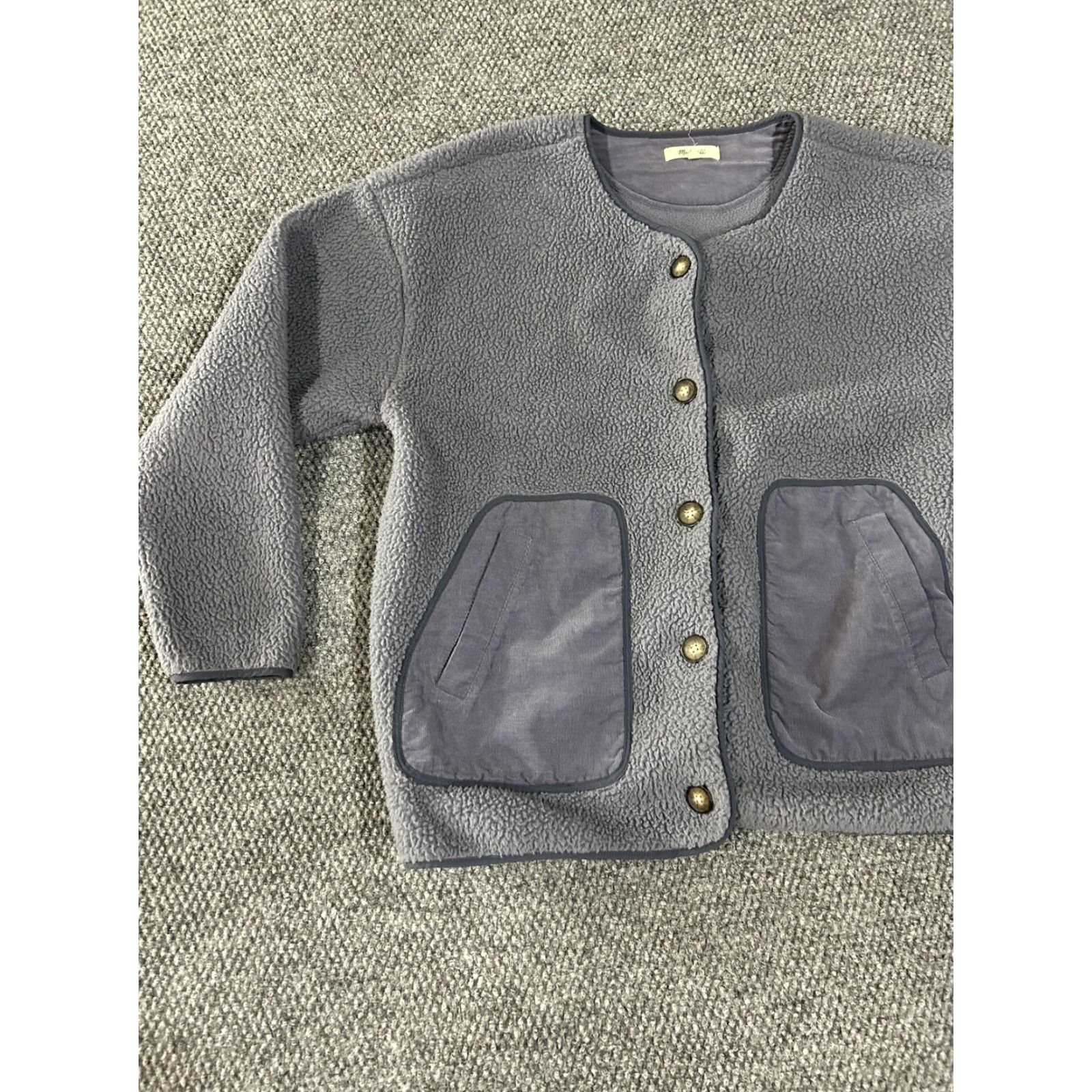 Madewell Madewell Jacket Womens Medium Blue Sherpa Fleece Snap Front Patch Pockets Coat Size M / US 6-8 / IT 42-44 - 4 Thumbnail
