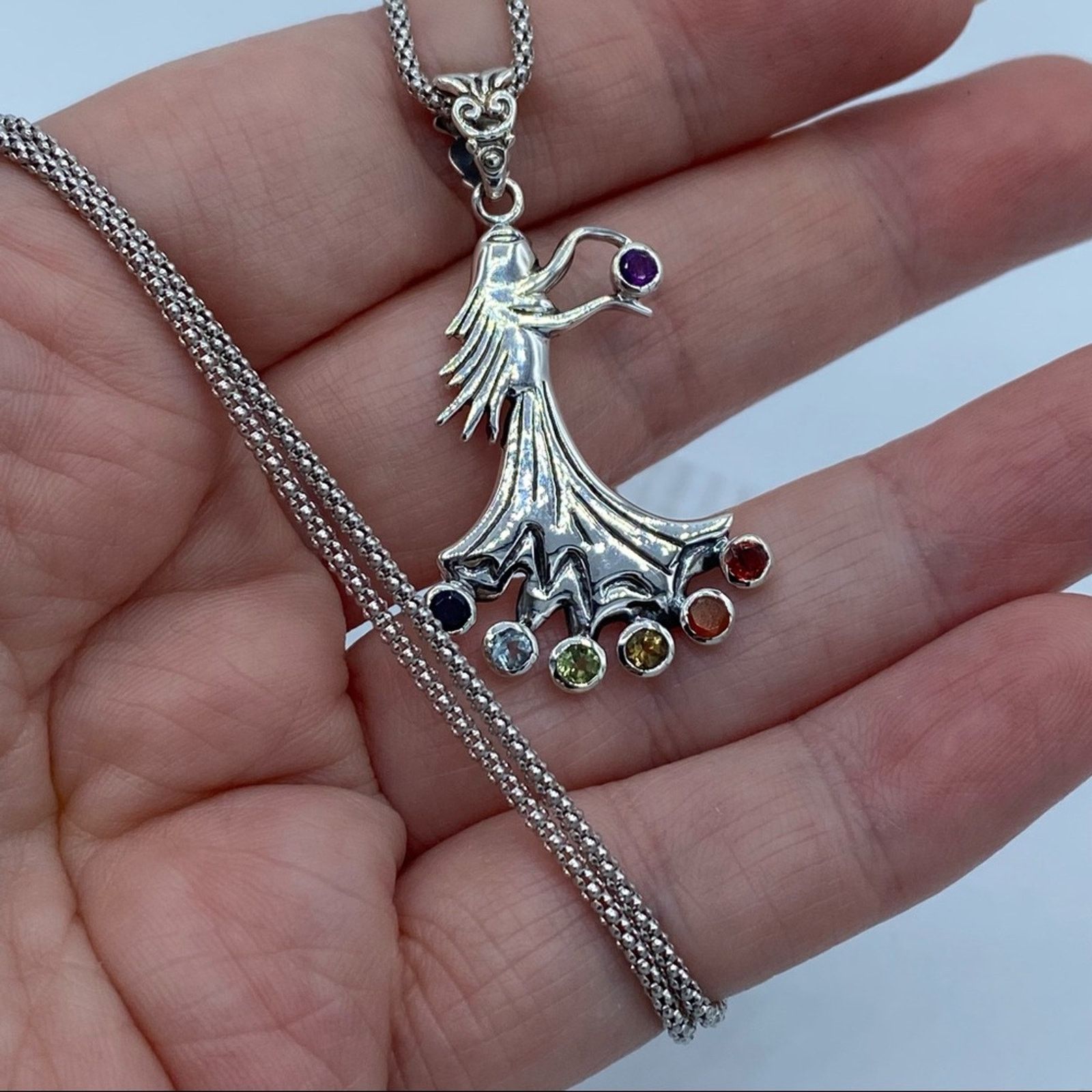 The Unbranded Brand Chakra Fairy Solid Sterling Silver Pendant on Popcorn Chain Size ONE SIZE - 3 Thumbnail