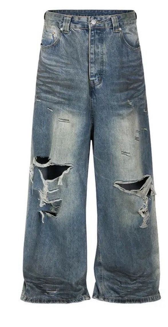 Japanese Brand × Jean Baggy Wide Leg Damaged Jeans Size US 34 / EU 50 - 3 Thumbnail