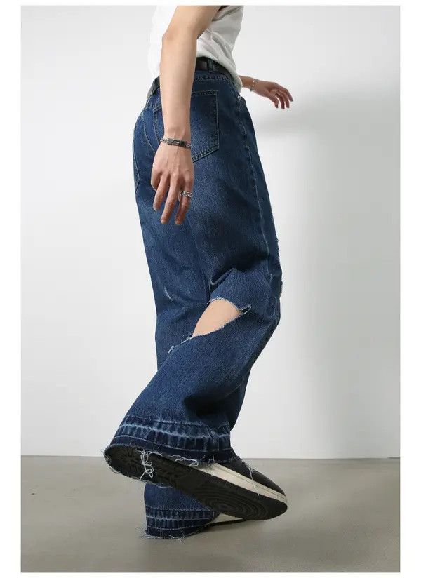 Japanese Brand Kokubu x Kita Dark blue loose flared casual ripped jeans Size US 32 / EU 48 - 5 Thumbnail