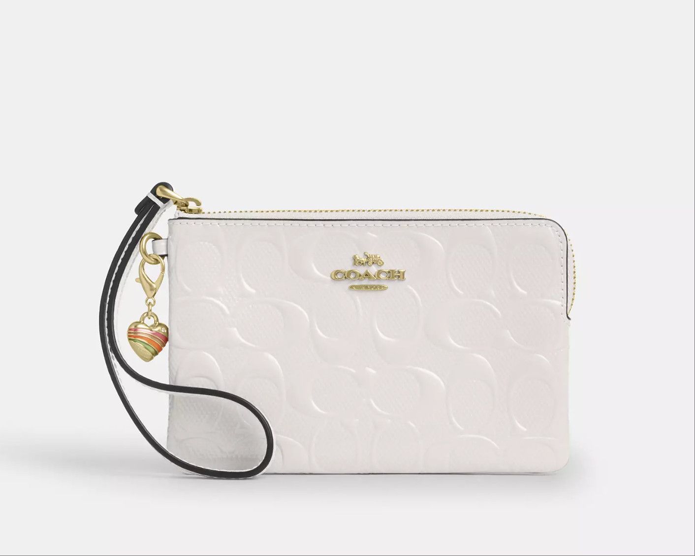 Coach Corner Zip Wristlet In Signature Leather Heart Charm CDF04 Size ONE SIZE - 4 Thumbnail