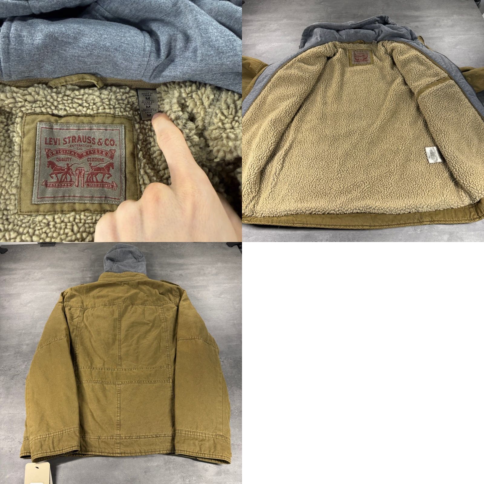 Levi's Levi's Military Jacket Hooded Lined Insulated Sherpa Canvas Mid-Length Beig e Brown M Adult Mens Jacket Size US M / EU 48-50 / 2 - 8 Thumbnail