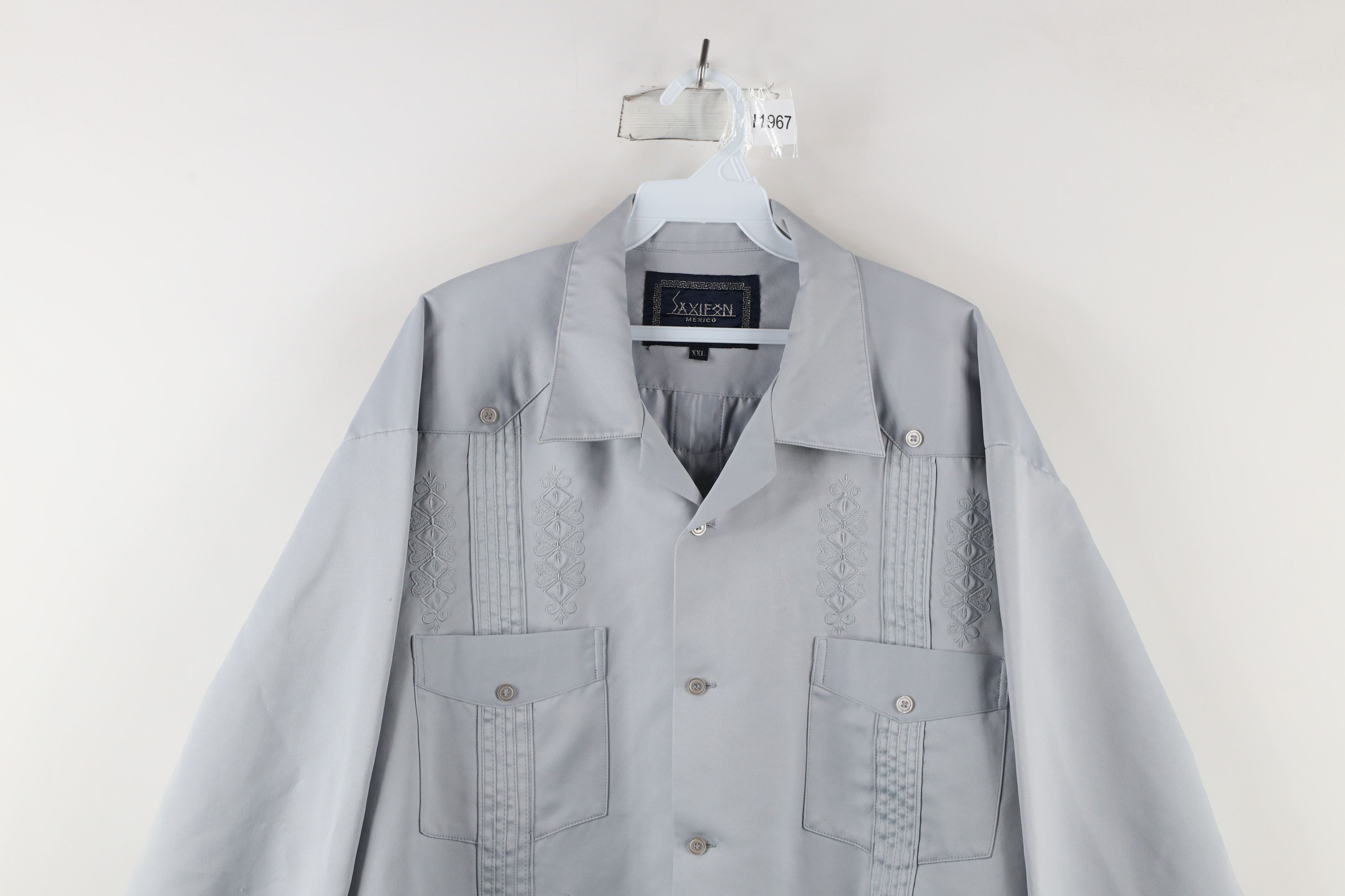 Vintage Vintage 90s Guayabera Beach Wedding Button Shirt Gray Size US XXL / EU 58 / 5 - 2 Thumbnail