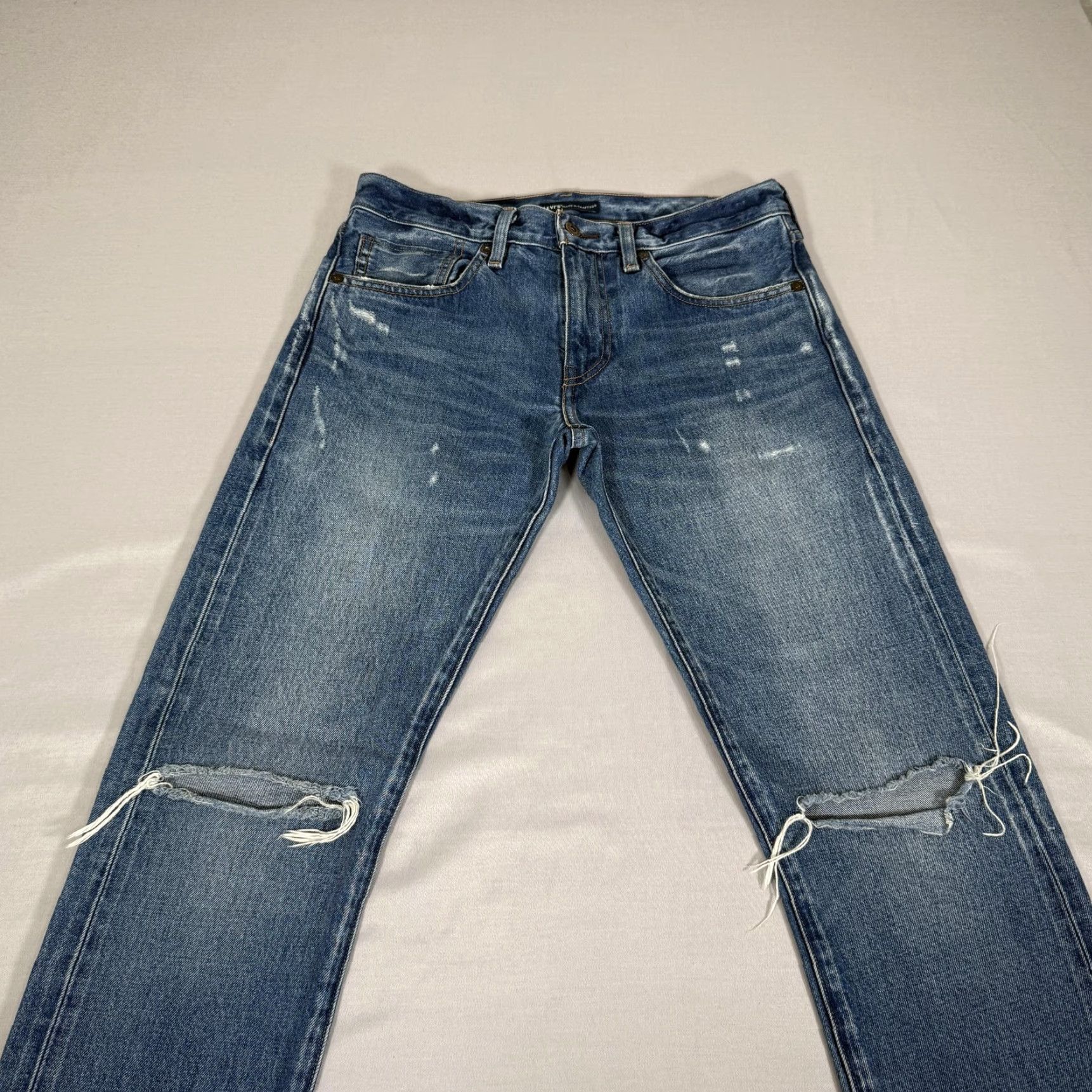Levi's VINTAGE Levis Jeans Mens 31x34 Blue Made Crafted Levi's 511 Slim Jeans Denim Zip Fly Distressed Selvedge 100% Cotton Japan Men Size US 31 - 2 Thumbnail