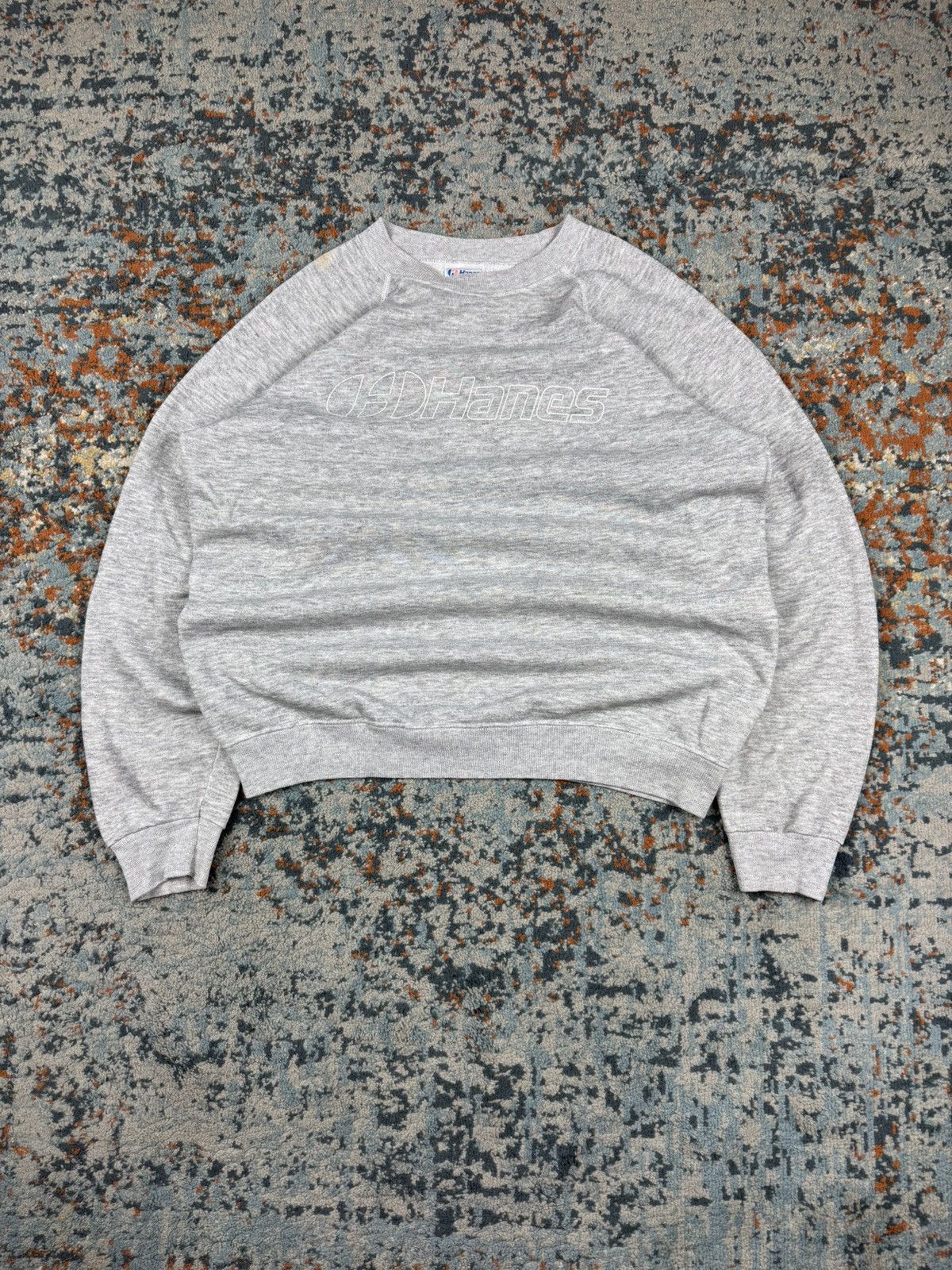 Hanes × Vintage Vintage 90s Hanes logo spellout heather grey boxy sweatshirt Size US L / EU 52-54 / 3 - 1 Thumbnail