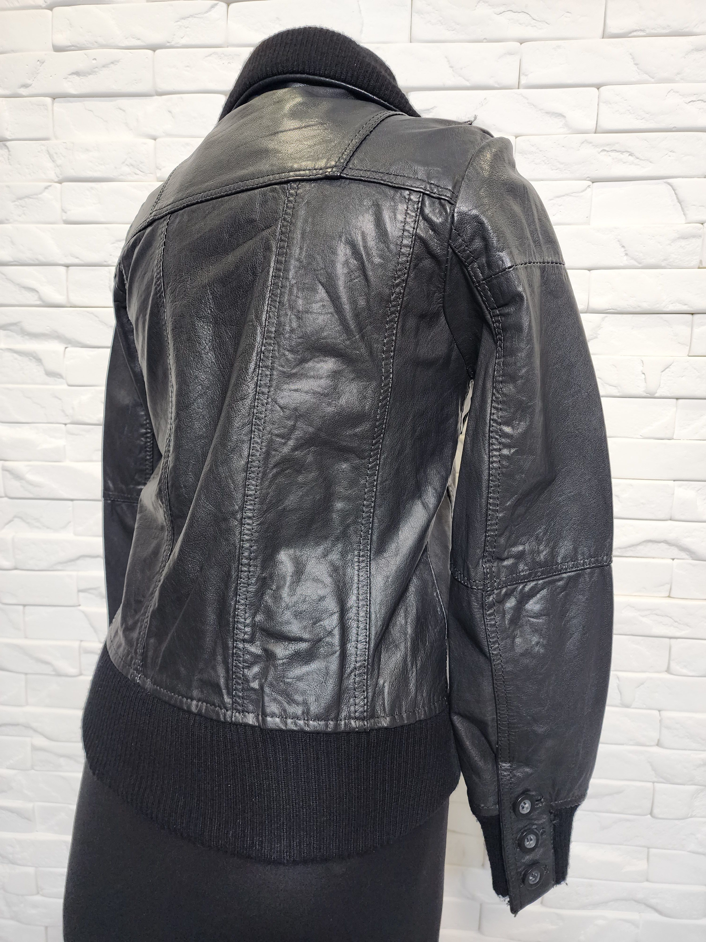 Jack & Jones Black Leather Jacket: Women's Metal Zipper Bomber Size S / US 4 / IT 40 - 4 Thumbnail