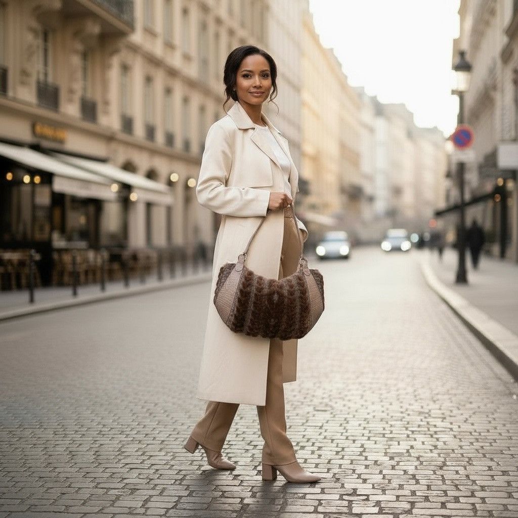 Salvatore Ferragamo Salvatore Ferragamo 'Balena' Genuine Fur/Knit/Leath Hobo Bag Size ONE SIZE - 3 Thumbnail