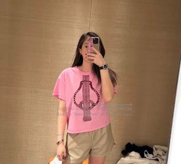 Hermes Hermes Pink Geometric Pattern Letter Printed Cotton Round Size XS / US 0-2 / IT 36-38 - 8 Thumbnail