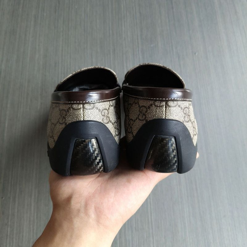 Gucci Beige Brown GG Canvas Moccasin Driver -
