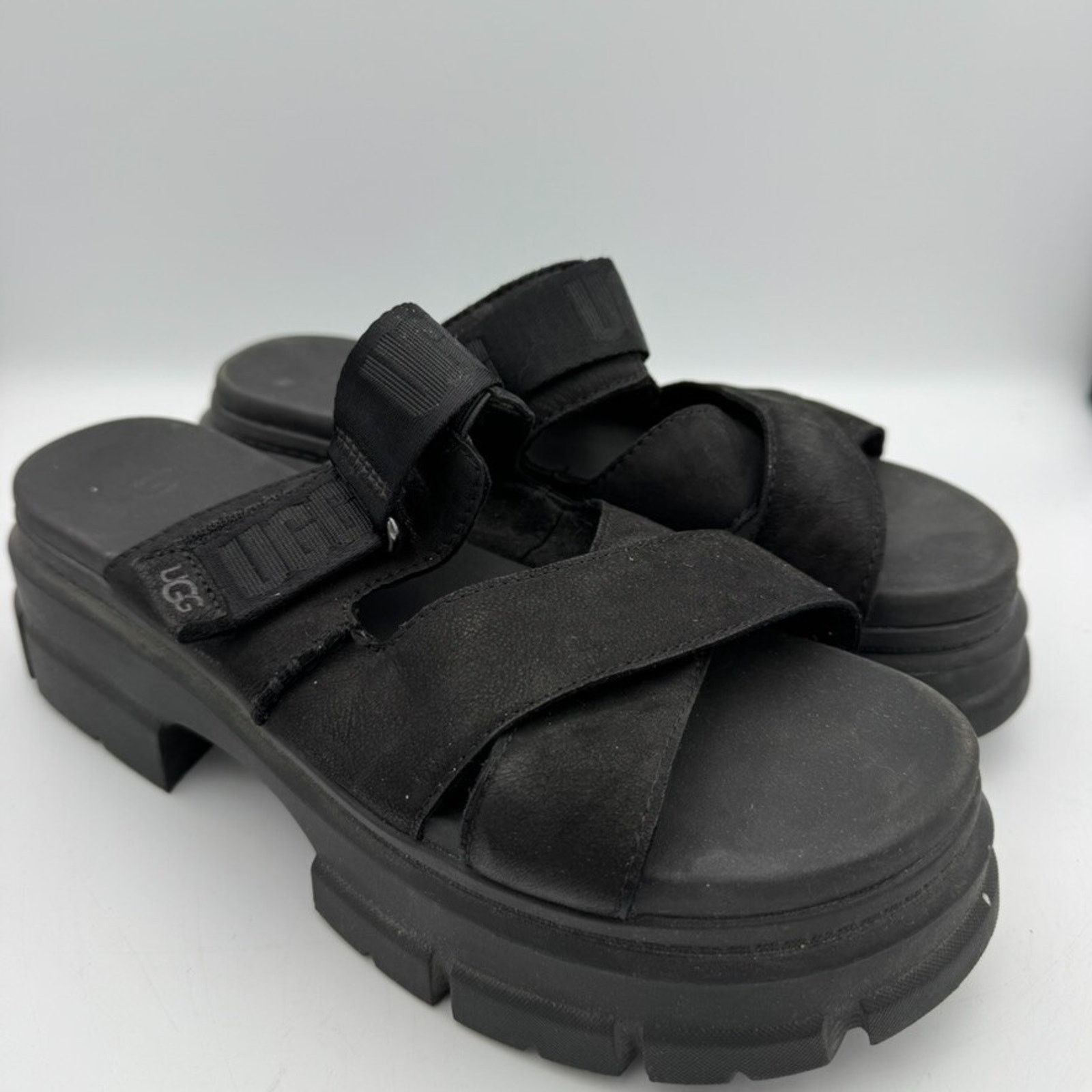 Ugg UGG Ashton Slide Sandals Black Nubuck Leather Platform 10 Size US 10 / IT 40 - 1 Thumbnail