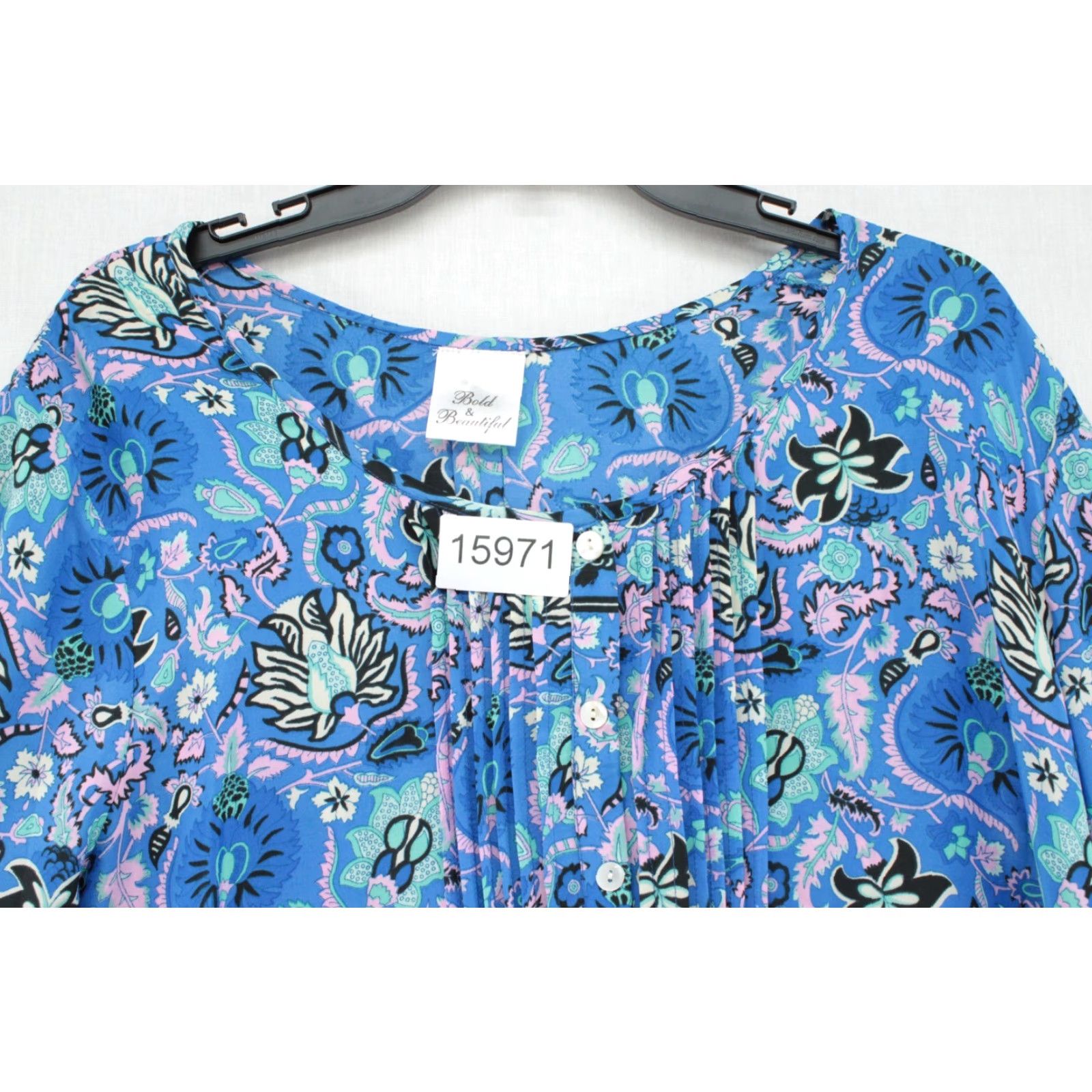 Vintage Bold & Beautiful Women's Blouse Tunic One Size Blue Floral Silk Flowy Fairy Size ONE SIZE - 6 Thumbnail