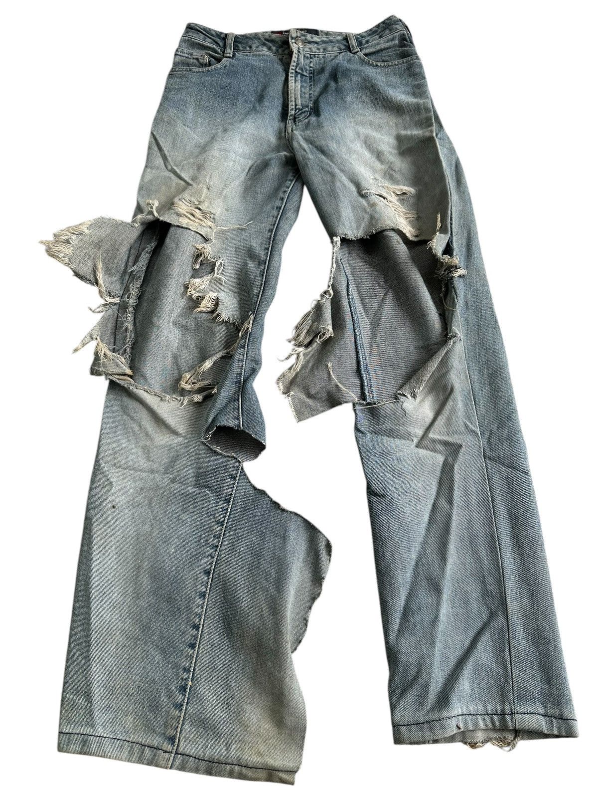 Drain Gang SICK DISTRESSED JEANS CRAZY WASHED HOMELESS PUNK STYLE Size US 30 / EU 46 - 2 Thumbnail