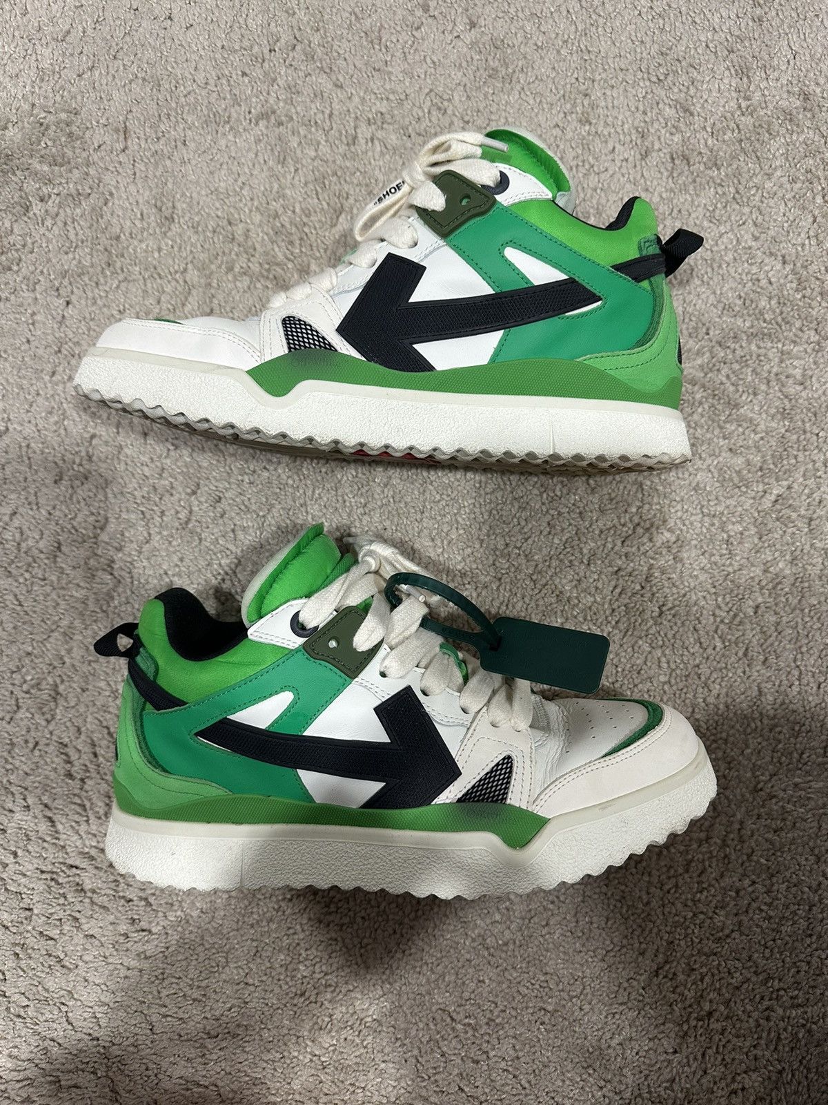 image of Off White Off-White Sponge Mid-Top Sneakers - White Green, Men's (Size 10)