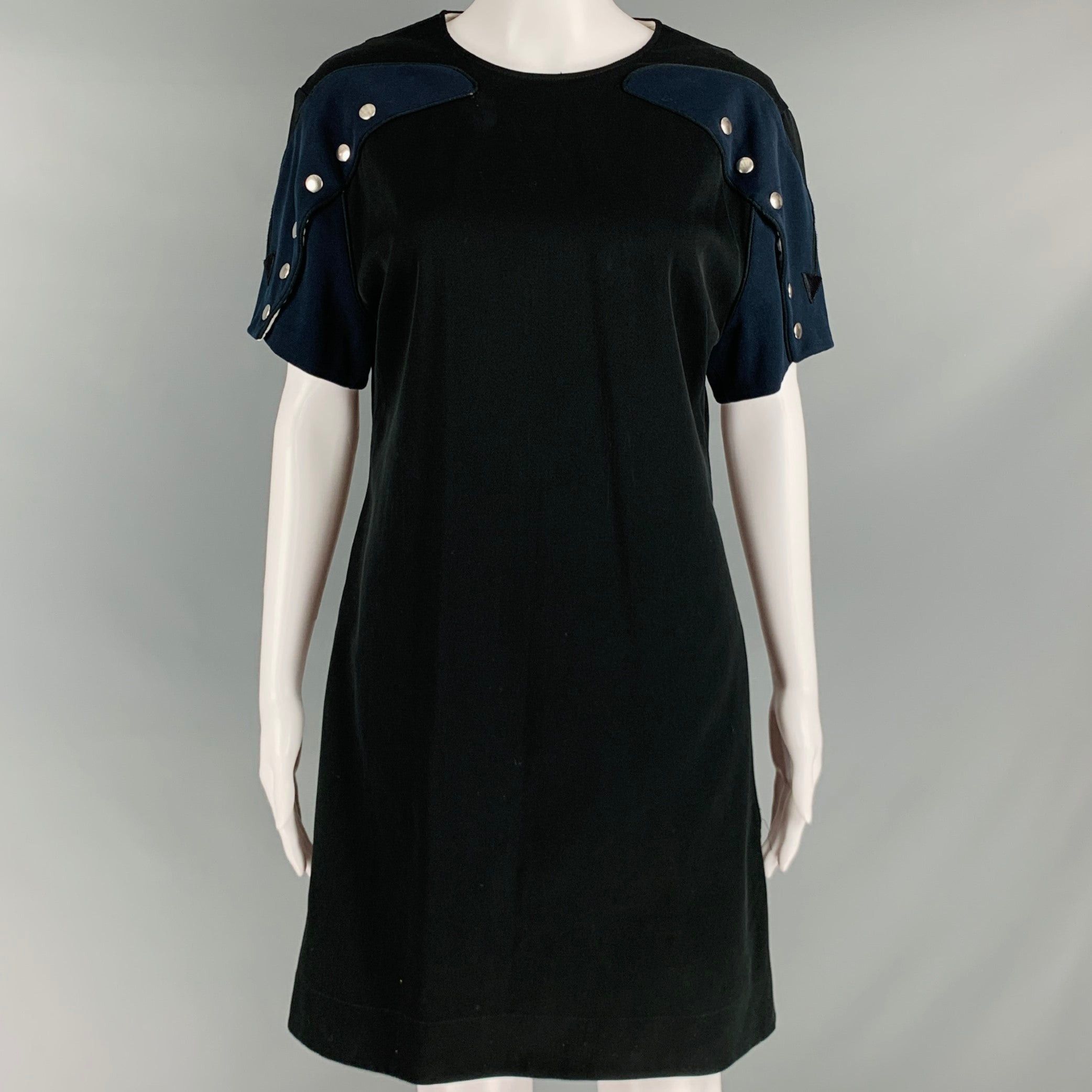 image of Calvin Klein 205W39Nyc Black Navy Cotton Color Block Shift Dress, Women's (Size Small)