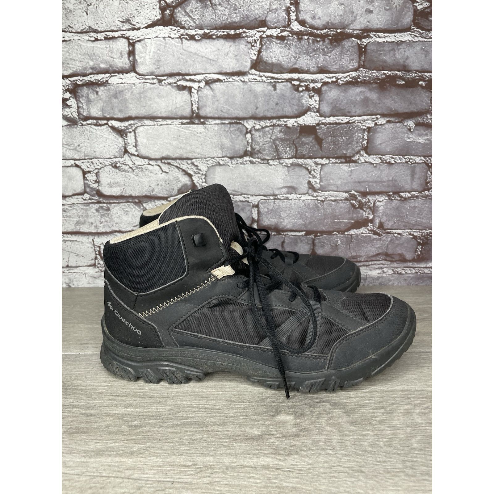 Other Quechua NH100 Black Mesh Lace Up Synthetic Mid Hiking Boots Size US 11.5 / EU 44-45 - 3 Thumbnail
