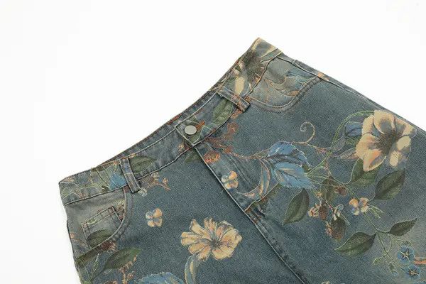 Japanese Brand Nami American retro floral print loose wide-leg jeans Size US 32 / EU 48 - 4 Thumbnail