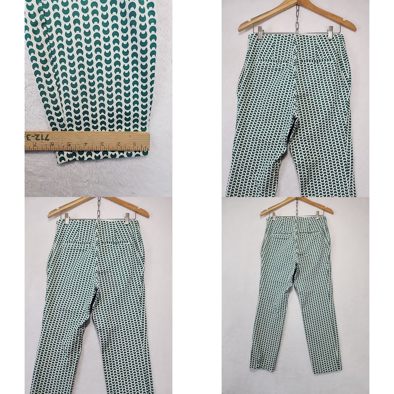 Vintage A New Day Women Pants Green White Geometric Skinny Ankle High Rise Flat Front Slimming Size 8 Casual Size 30" / US 8 / IT 44 - 8 Thumbnail