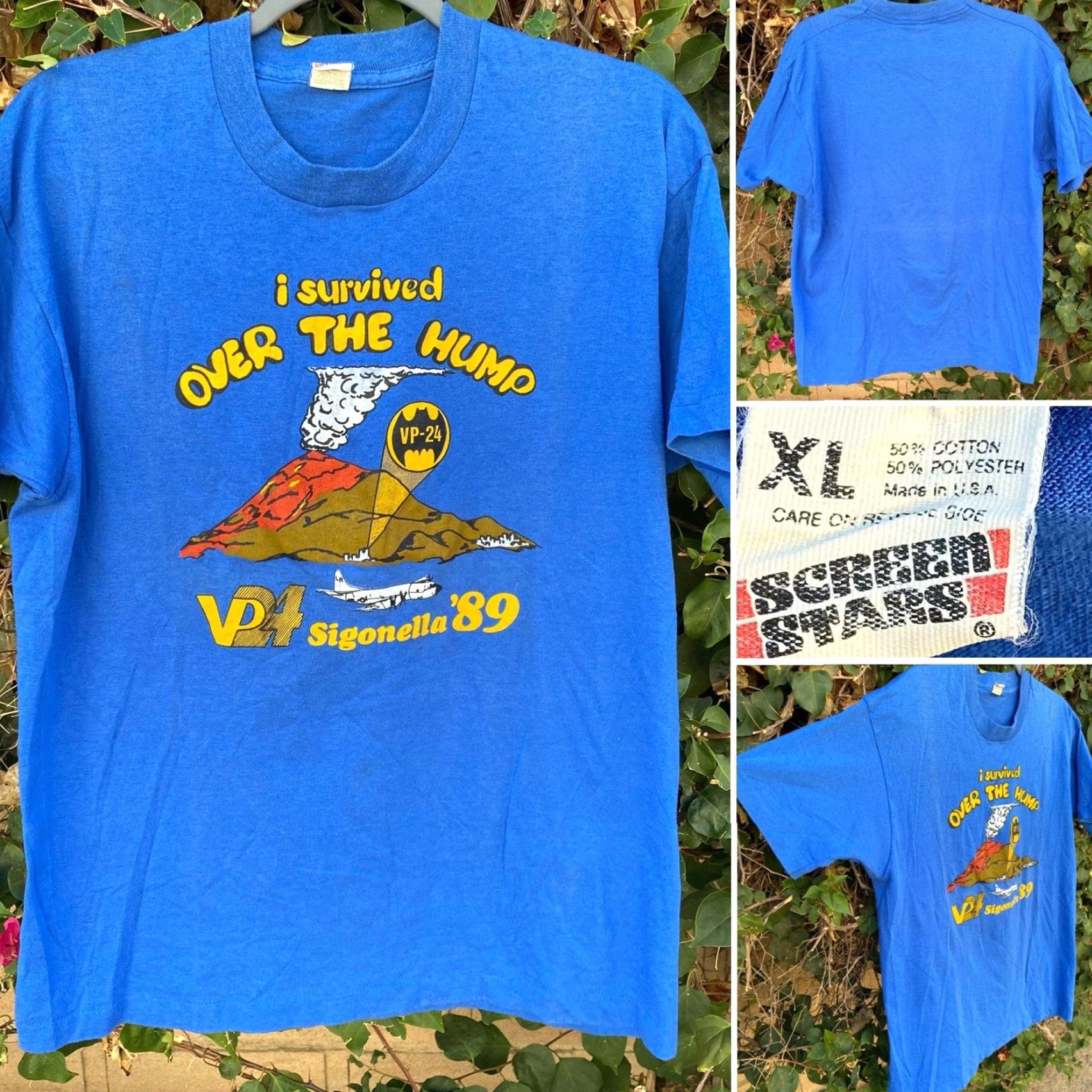 Vintage VINTAGE Screen Stars T-Shirt Navy VP-24 80s 89 Battle Hat 1800s? Size US XL / EU 56 / 4 - 6 Thumbnail