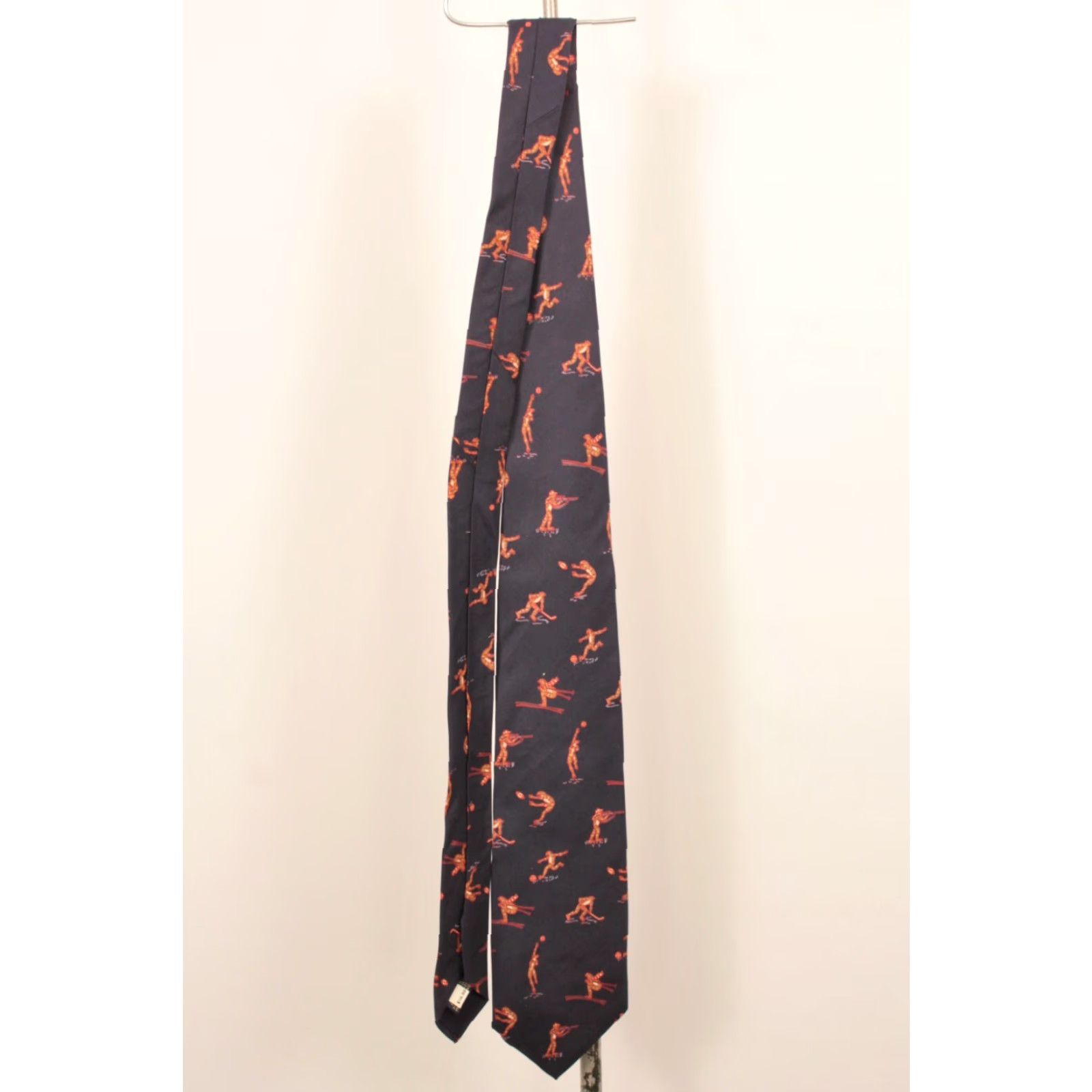 Vintage VINTAGE James Davis 70s Silk Necktie Navy Blue Frog Sports Themed Wide Tie Men Mens 1970s Silk Tie Size ONE SIZE - 7 Thumbnail