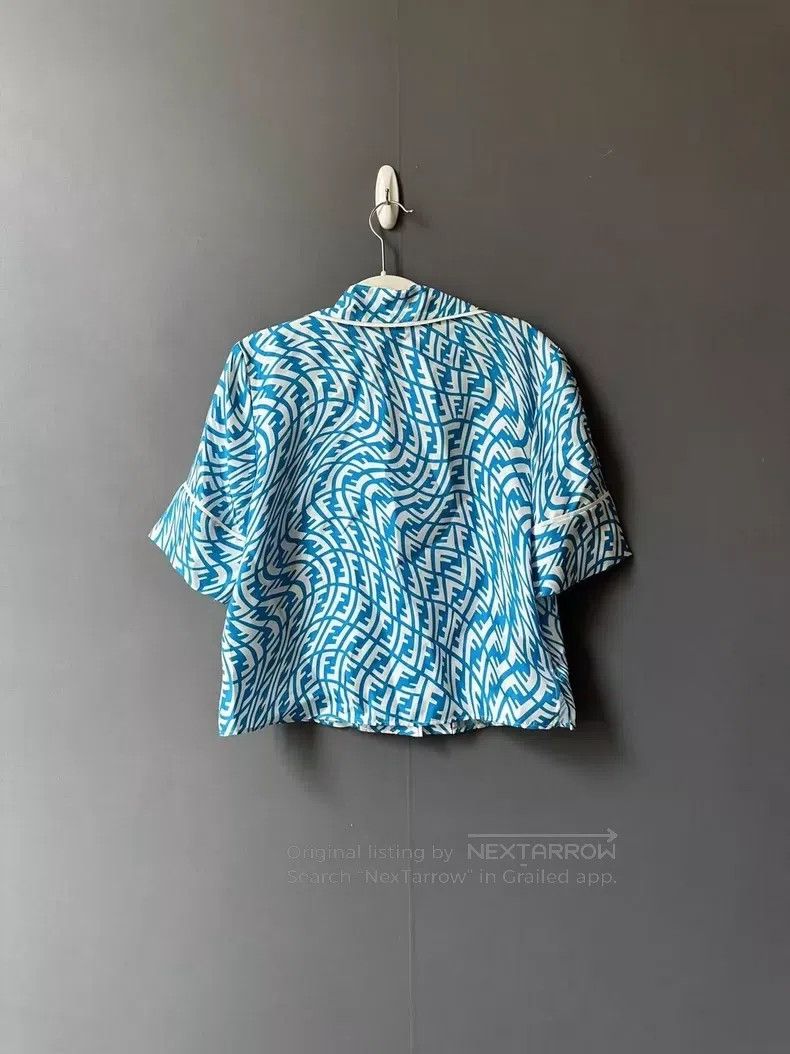 Fendi Fendi Blue All-Over Printed Silk Short Sleeve Shirt Size 4XL / US 24-26 - 2 Thumbnail