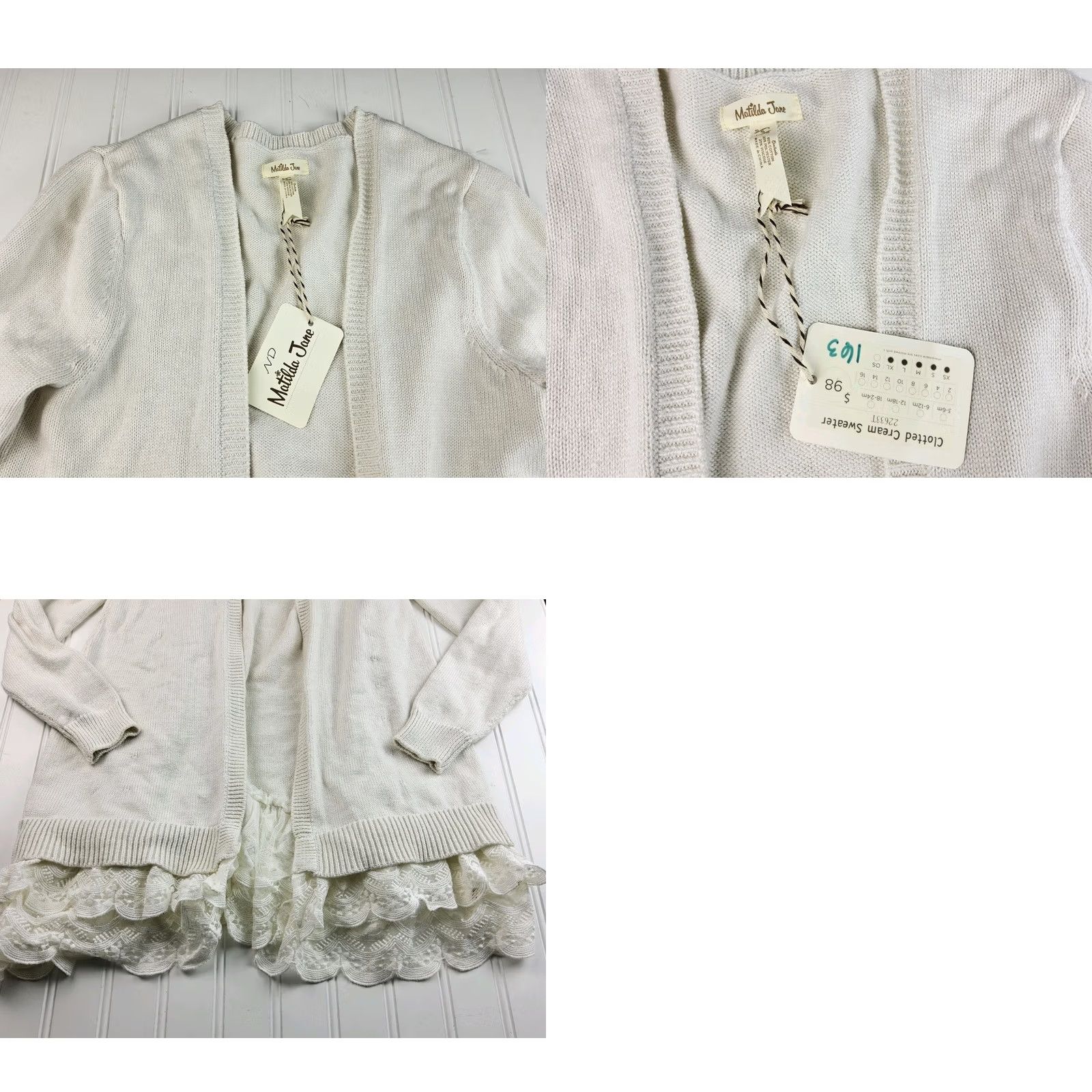 Vintage Matilda Jane Sweater Cardigan Lace Trim Womens Size S Cream Cotton Blend Solid Jane Size S / US 4 / IT 40 - 8 Thumbnail