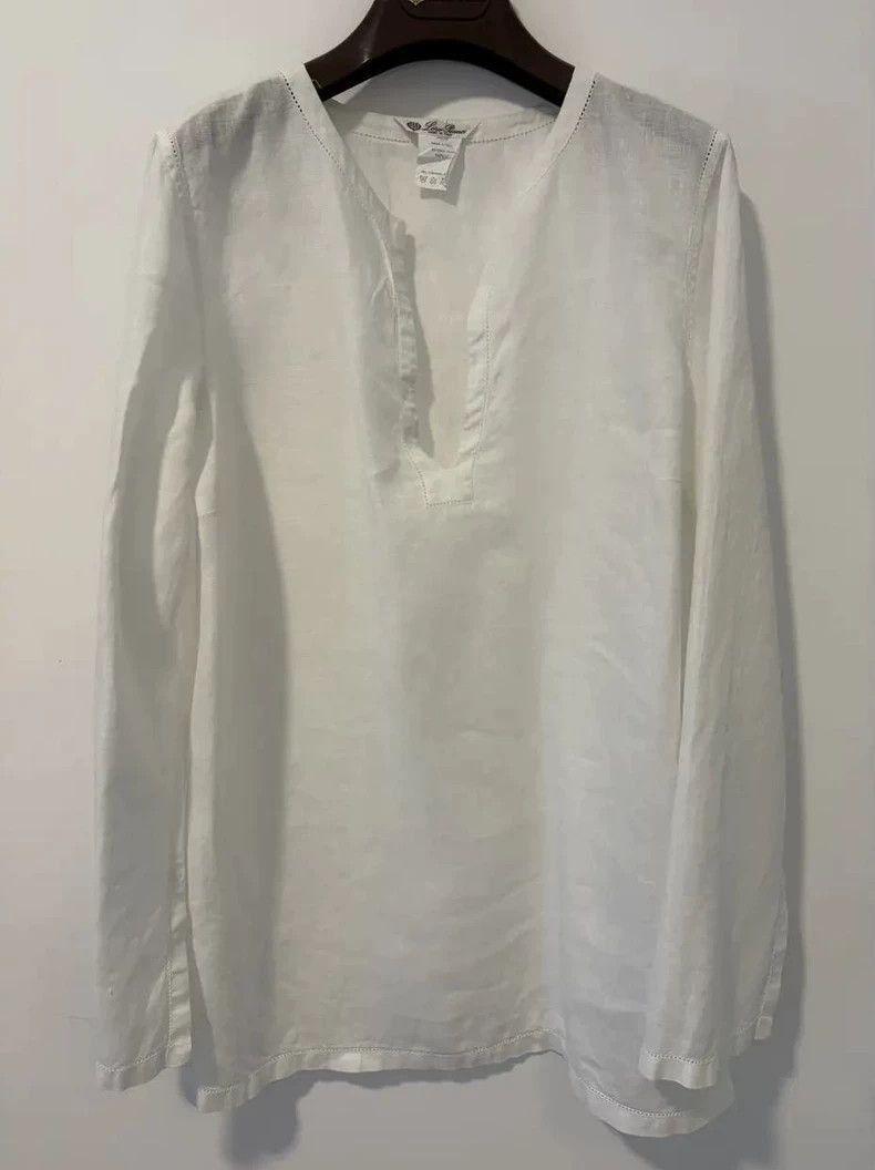 Ermenegildo Zegna LoroPiana Women's White Linen Shirt-2508 Size US M / EU 48-50 / 2 - 5 Thumbnail