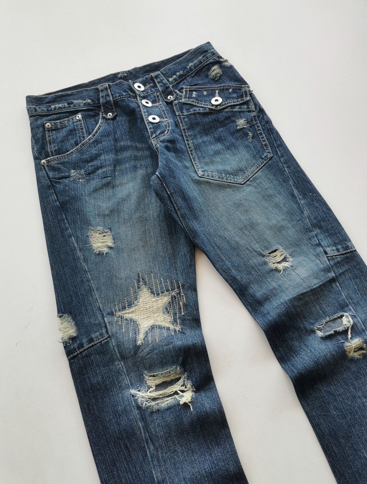 Seditionaries Stars Distressed Twist Leg Punk Denim Jeans Size US 30 / EU 46 - 1 Thumbnail