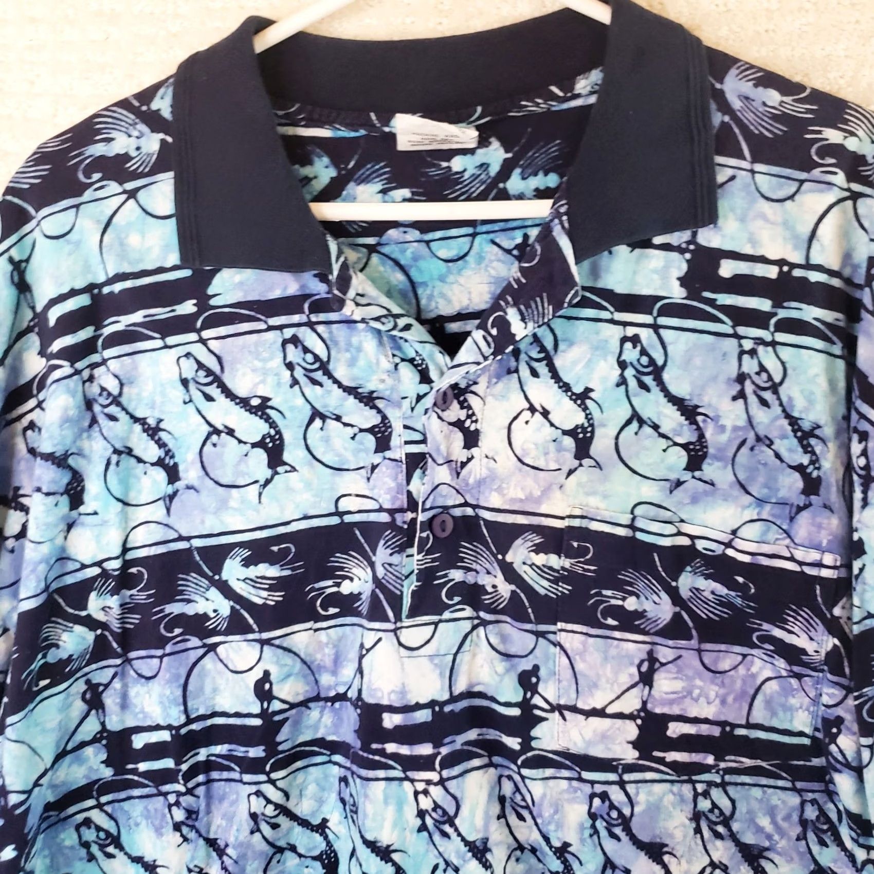 Vintage Rum Reggae Polo Shirt Mens XXL Short Sleeve Cotton Fly Fish Printed Blue Black Size US XXL / EU 58 / 5 - 3 Thumbnail