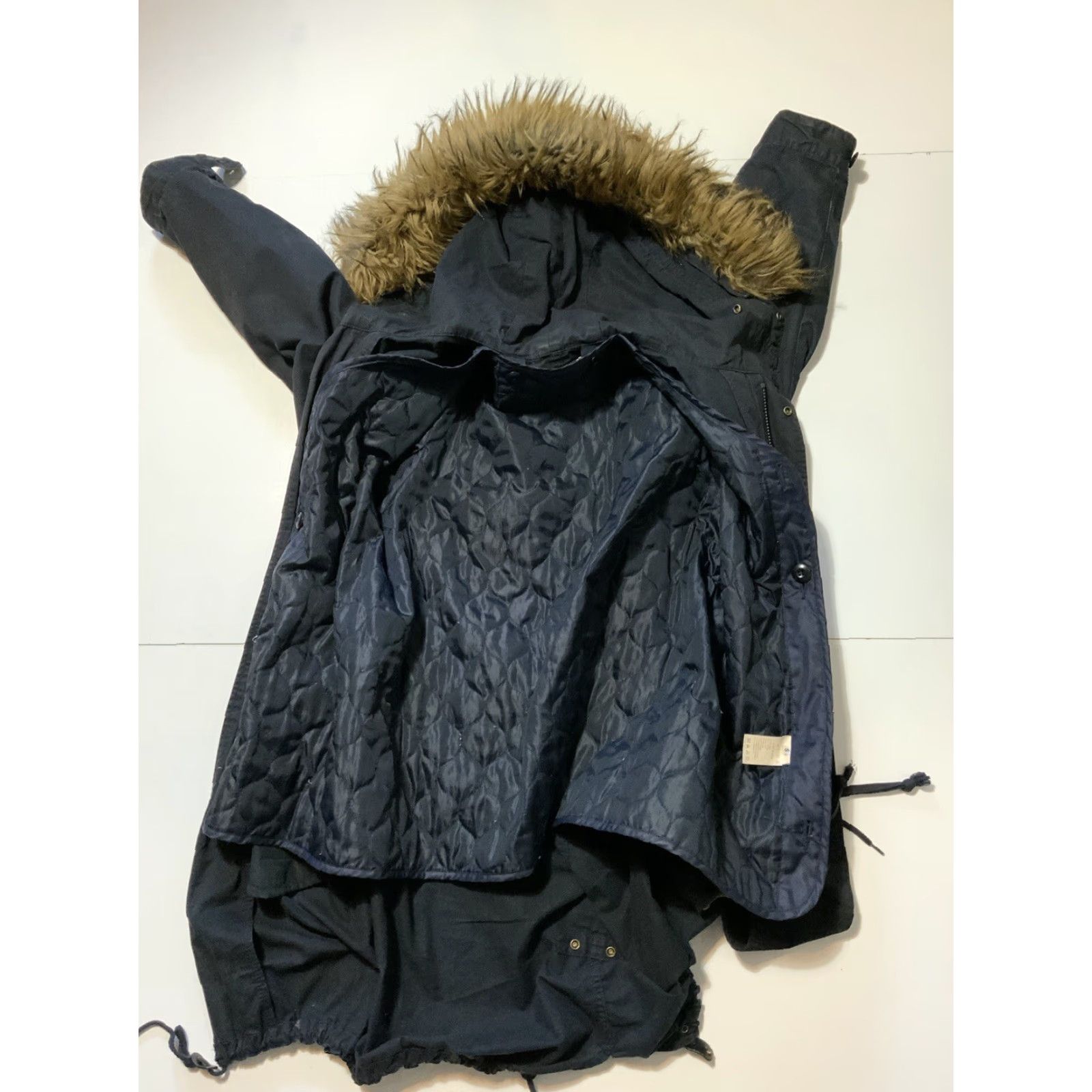 Vintage Vanquish Shibuya Tokyo Japan Navy Blue Faux Fur Hooded Fishtail Parka Jacket SM Mens Size S Blue Hooded Parka Jacket Size US S / EU 44-46 / 1 - 2 Thumbnail