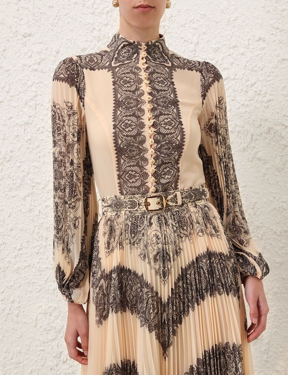 Zimmermann oc11z0825 Sunray Pleated Blouse in Macadamia/Black Size S / US 4 / IT 40 - 2 Thumbnail