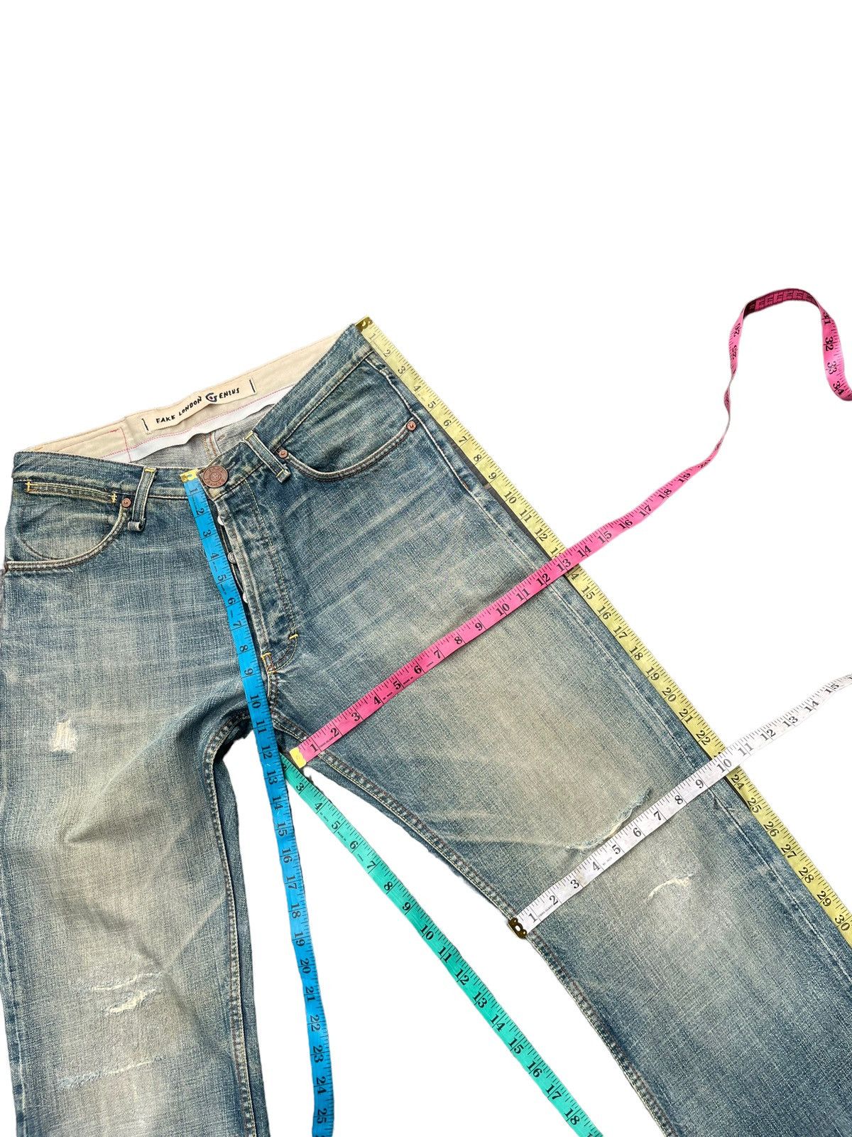 Fake London Genius Fake London Genuis Distresed Denim Size US 33 - 21 Thumbnail