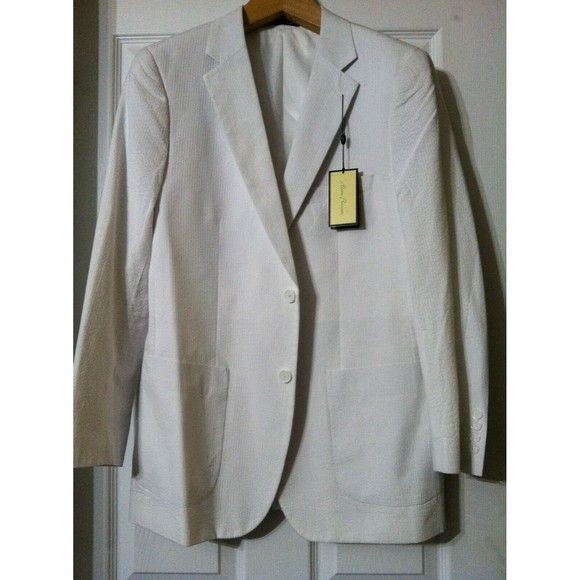 image of Alan Flusser Mens New White 100%cotton Jacket Blazer Size: M (Size Medium)