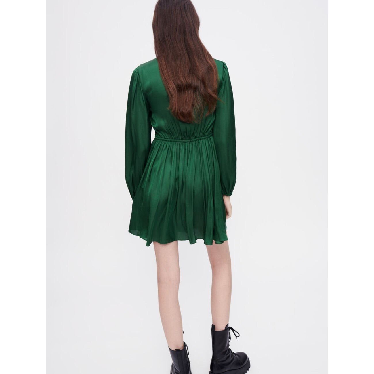 Maje Maje Green Shirred Satin Holiday Mini Dress 36/4 US $375 Size S / US 4 / IT 40 - 2 Thumbnail
