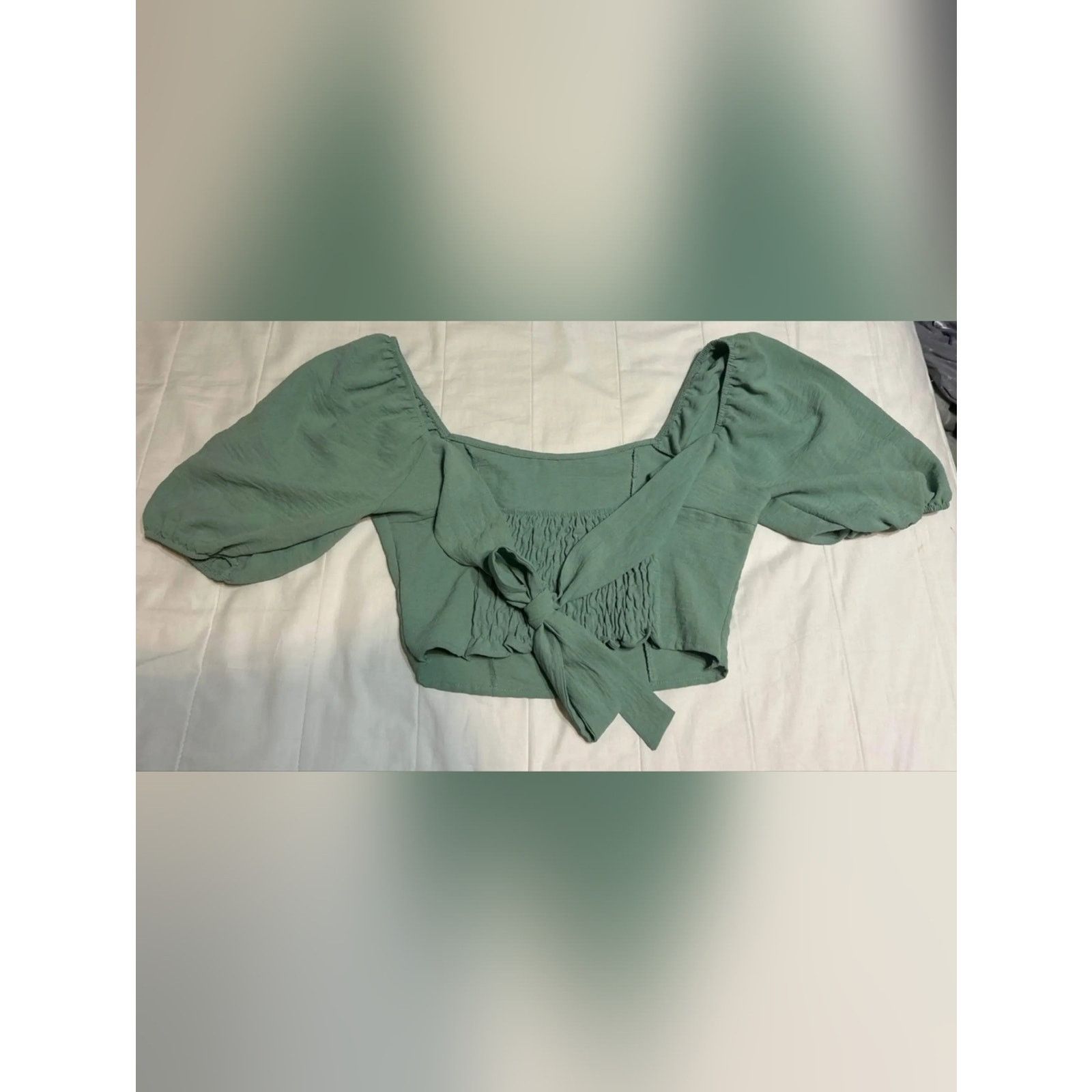 Alternative Apparel Alter'd State Sage Green Off-Shoulder Long Sleeve Top XS Size XS / US 0-2 / IT 36-38 - 6 Thumbnail