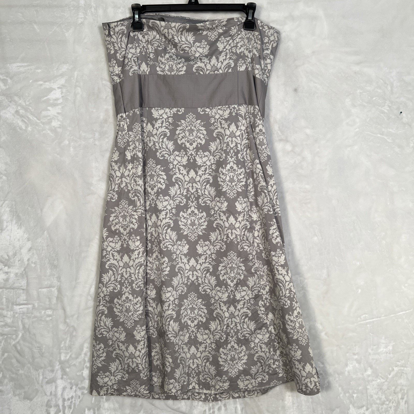 Loft Ann Taylor LOFT Strapless Summer Dress Gray White Floral Size XL / US 12-14 / IT 48-50 - 11 Thumbnail