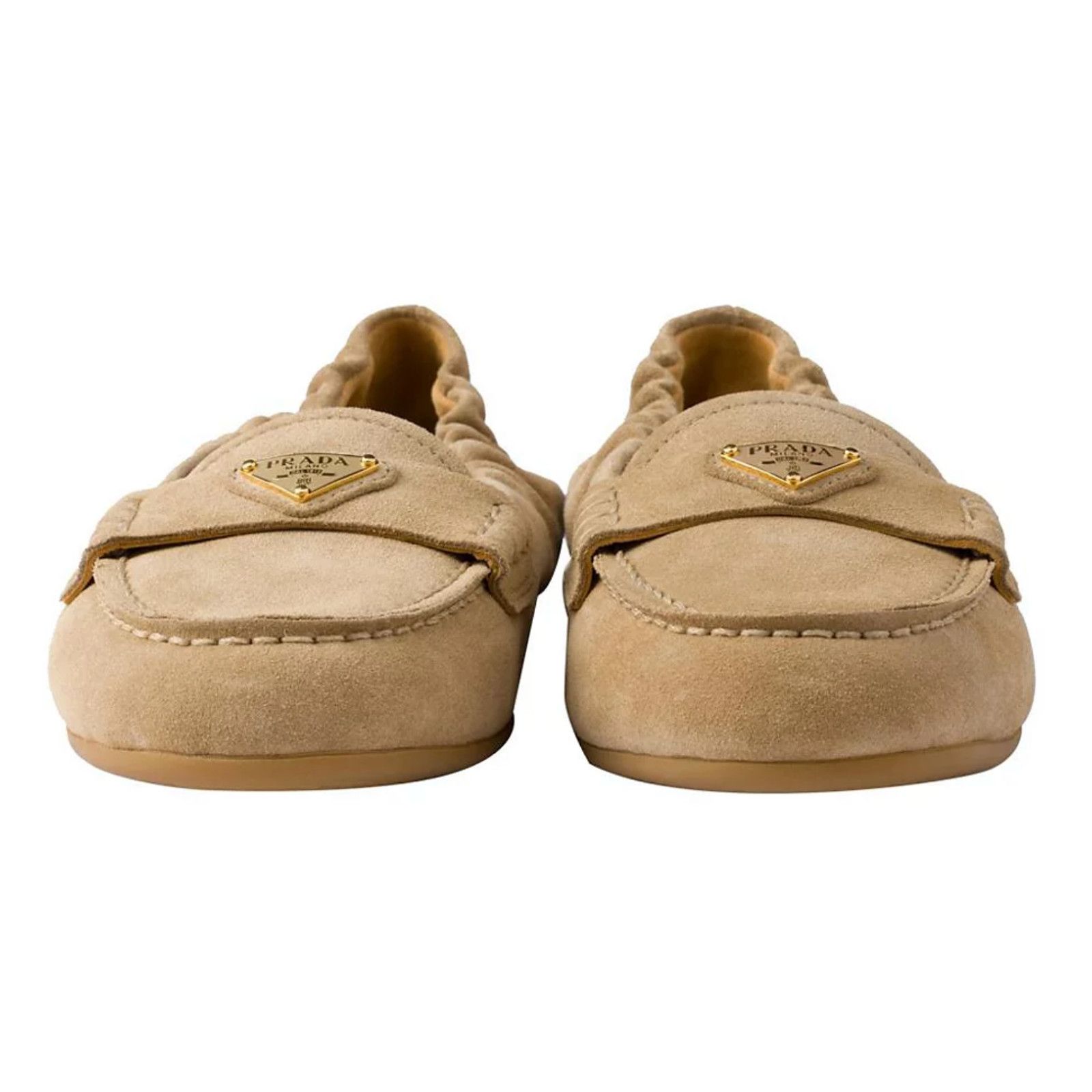 Prada Prada Ecru Beige Suede Logo Scrunch Loafer Flat 38 Size US 8 / IT 38 - 10 Thumbnail
