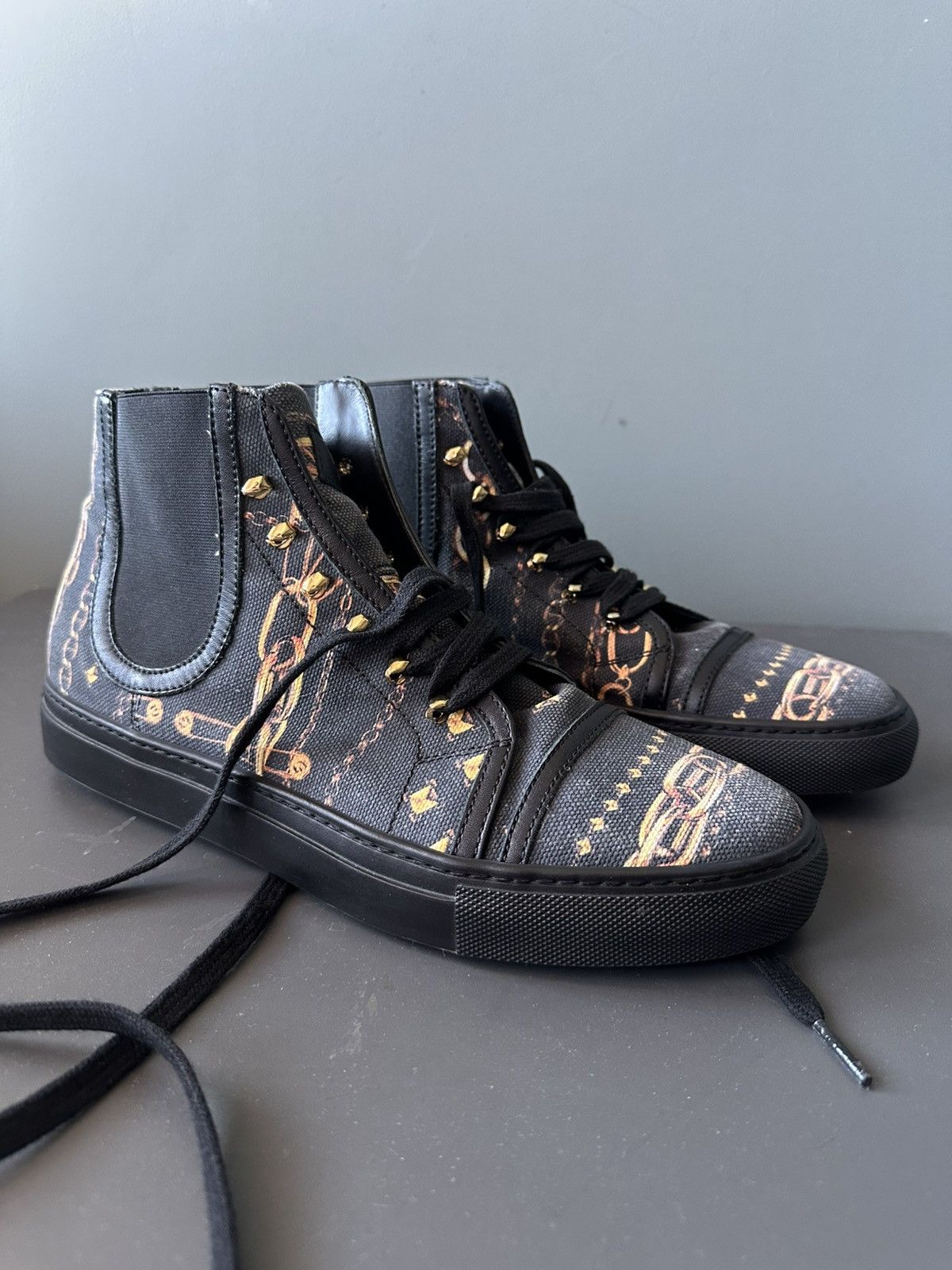 Versus Versace Versace Versus Barocco Washed Black Hi-Top Sneakers Size 41 Size US 8 / EU 41 - 1 Thumbnail