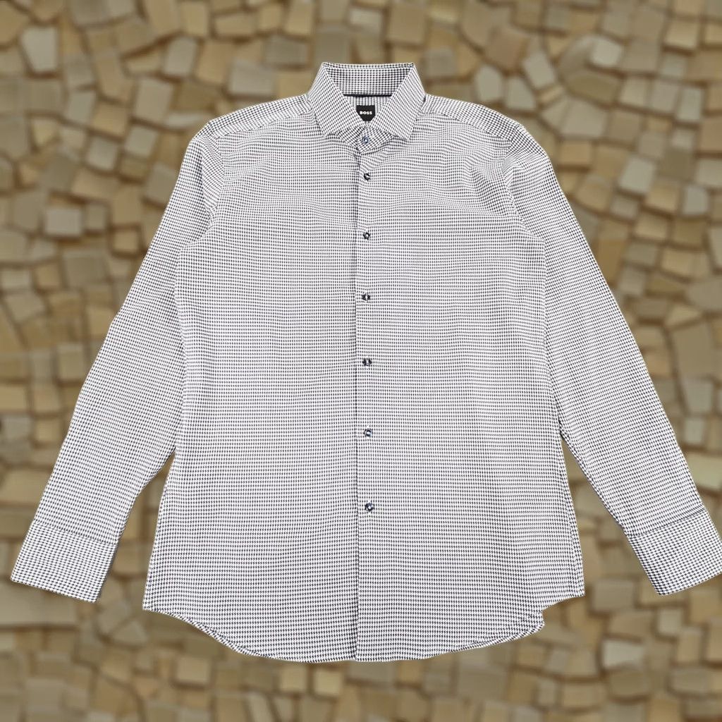 Hugo Boss HUGO BOSS Shirt Purple Large 16.5 Slim Houndstooth Stretch H Hank Spread Mens Shirt Regular Button-Up Long Sleeve Collared Vintage No Size US L / EU 52-54 / 3 - 1 Thumbnail