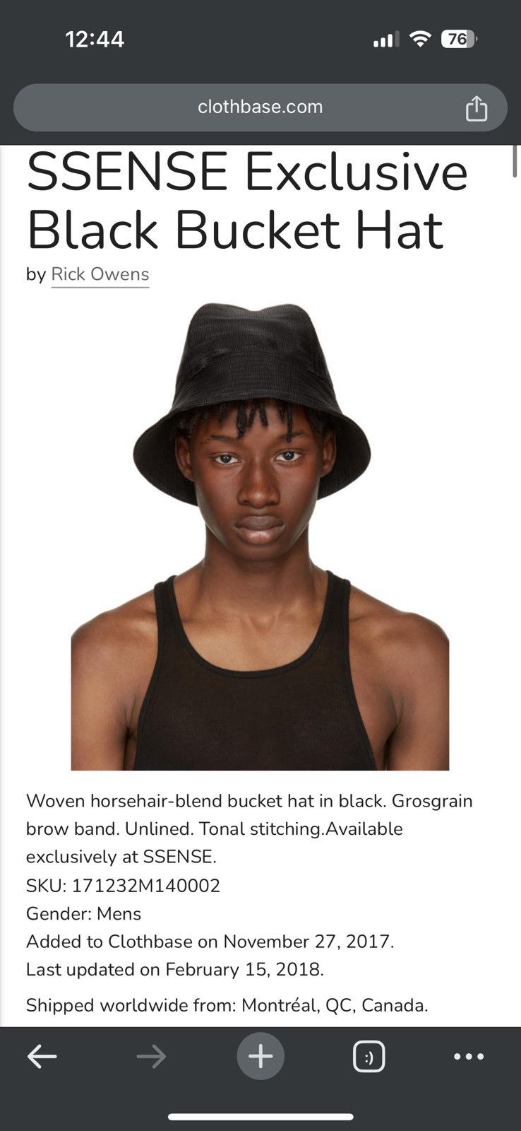 Rick Owens × Rick Owens Drkshdw RICK SSENSE LIMITED HORSEHAIR GILLIGAN BUCKET HAT Size ONE SIZE - 5 Thumbnail