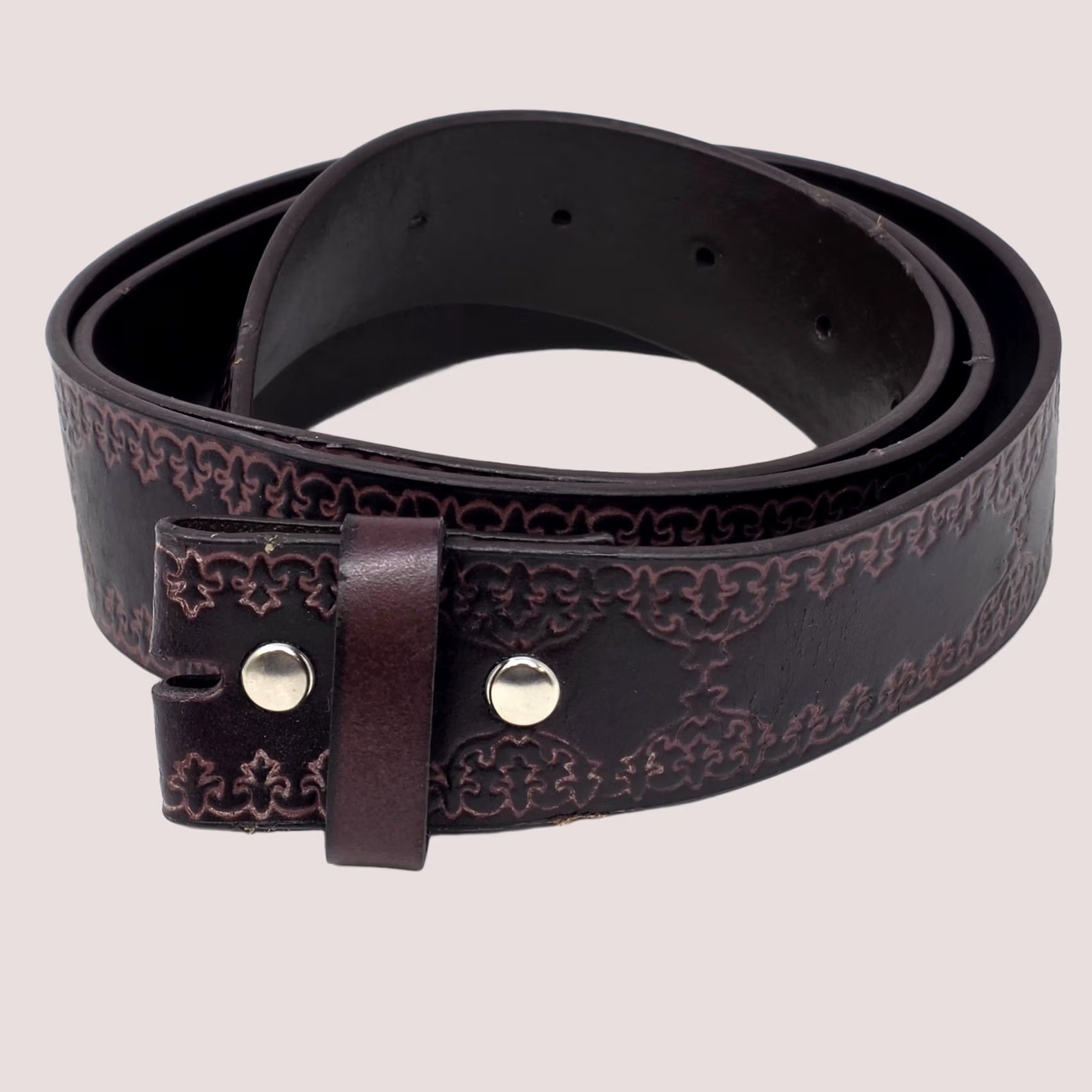 Vintage Belt Geometric Leather Brown Western Boho XL 1.5" Wide Mens Adjustable No Buckle Vintage? Size ONE SIZE - 1 Thumbnail
