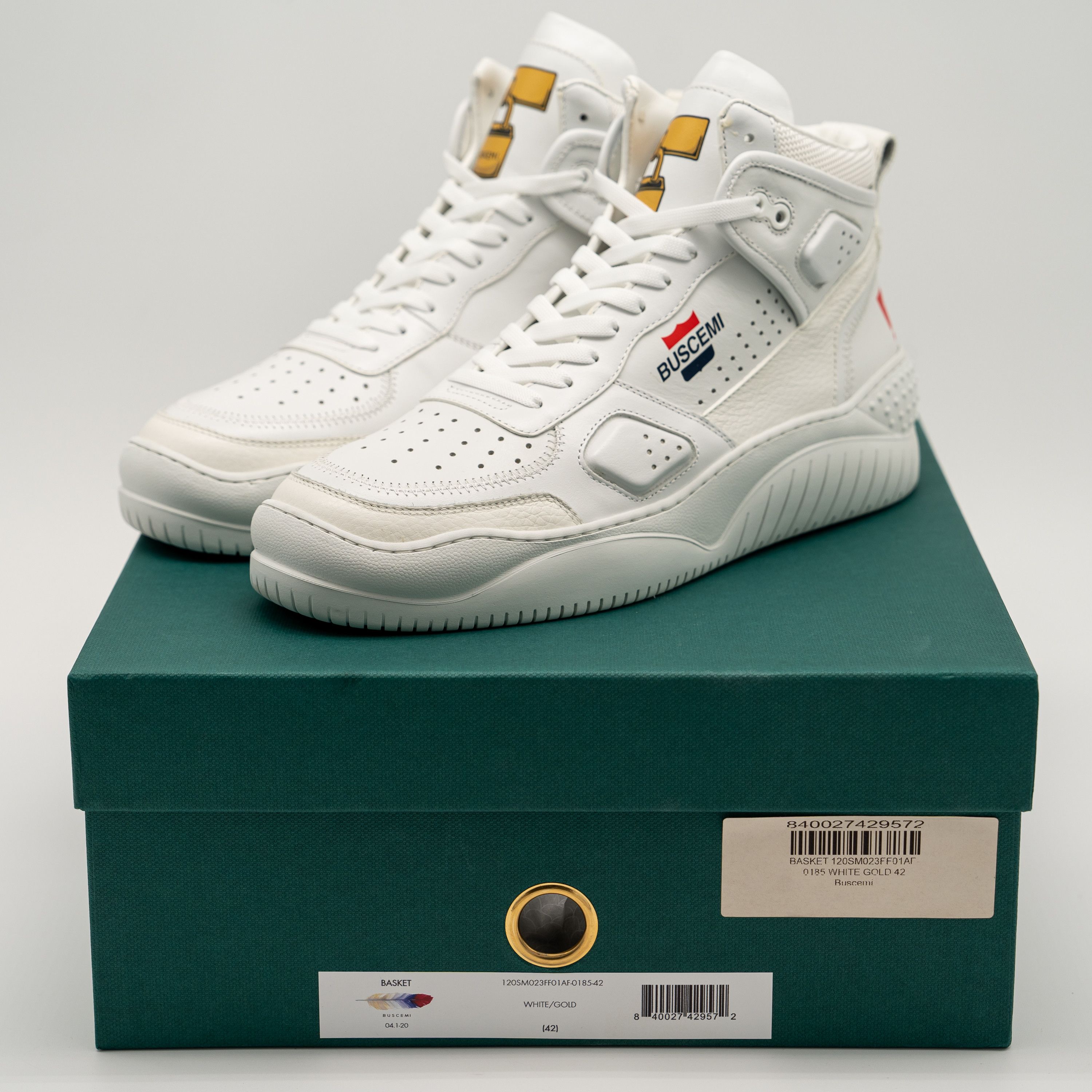 Buscemi 42eu 9 us - BUSCEMI Basket White High Top Sneakers Leather Size US 9 / EU 42 - 12 Thumbnail