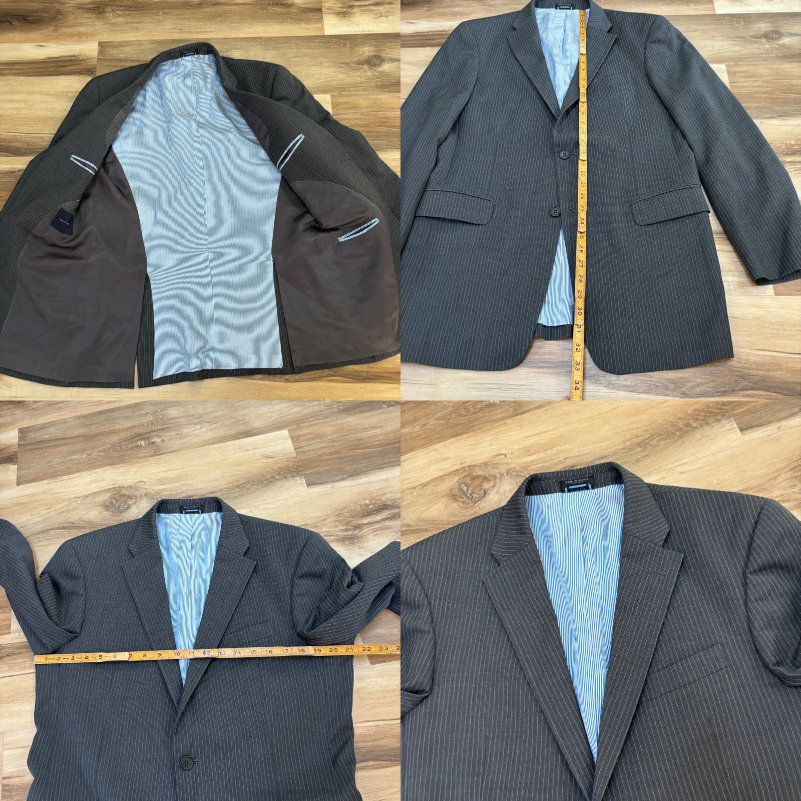 Tommy Hilfiger Tommy Hilfiger Blazer Mens 40L Gray Stripe Wool 2-Button Notch Lapel Single-Breasted 100% Wool Adult Regular Coat Size 40R - 8 Thumbnail